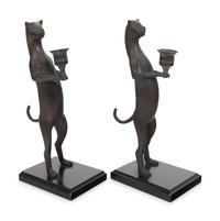 A Pair of Pewter Cat-Form Candlesticks