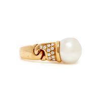 BULGARI, YELLOW GOLD, CULTURED PEARL AND DIAMOND RING