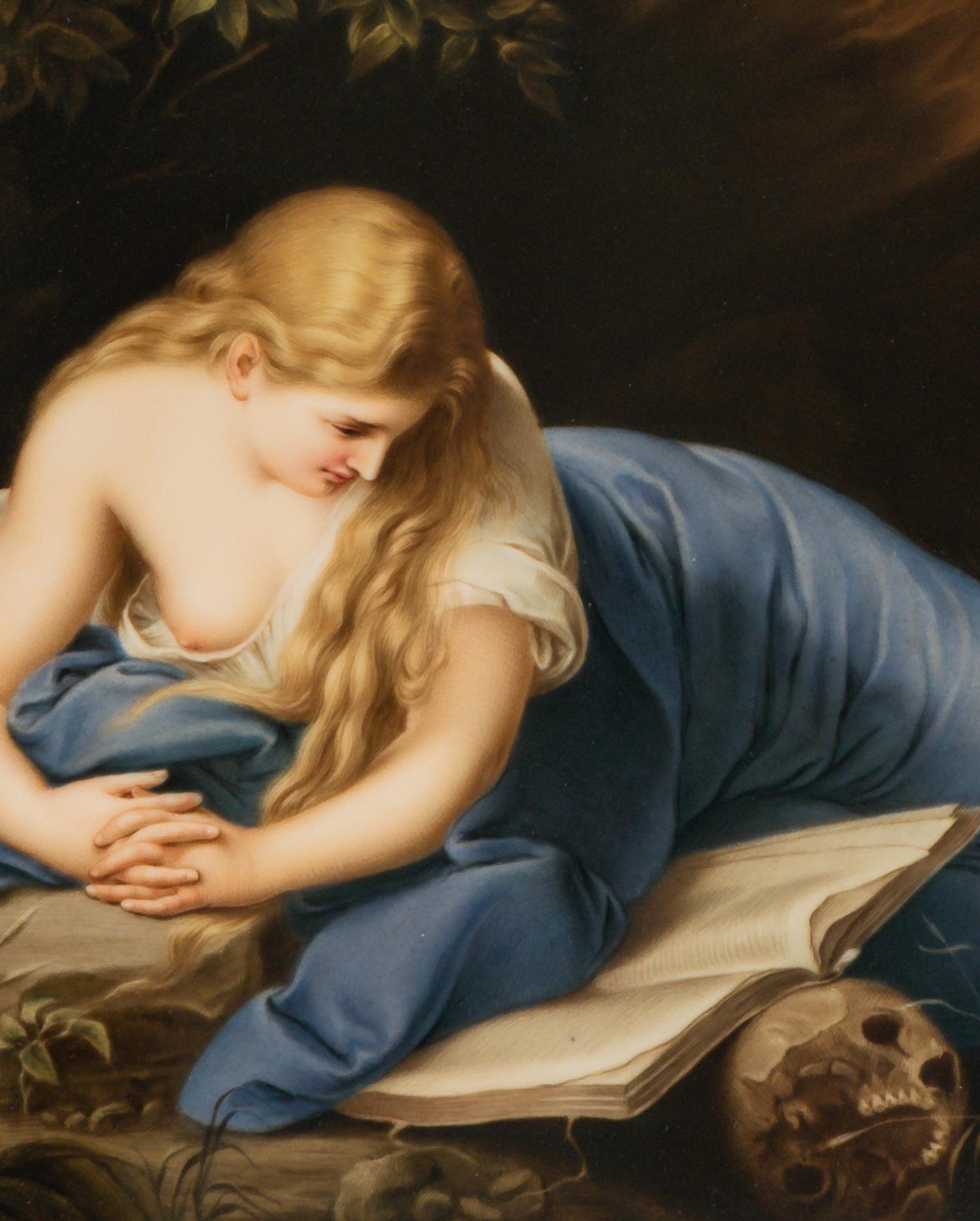 A Berlin (K.P.M.) Porcelain Plaque Depicting Penitent Magdalene After Pompeo Batoni