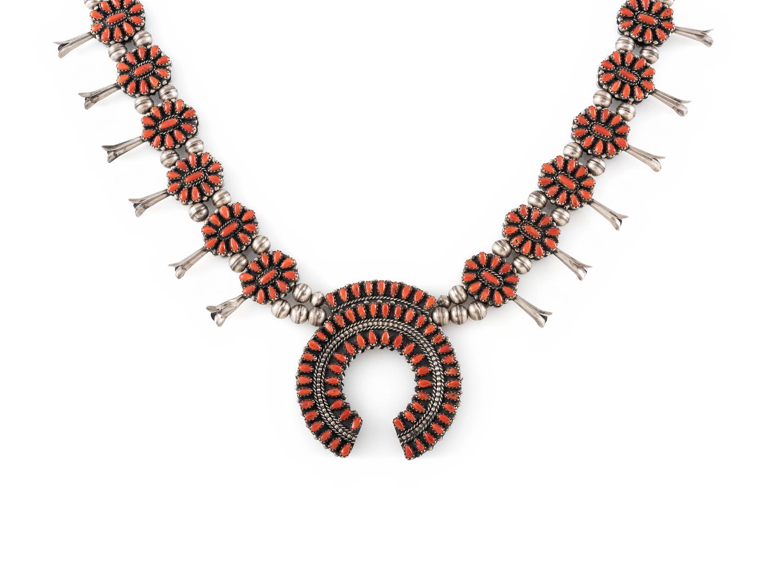 Navajo or Zuni Reversible Cluster Squash Blossom Necklace