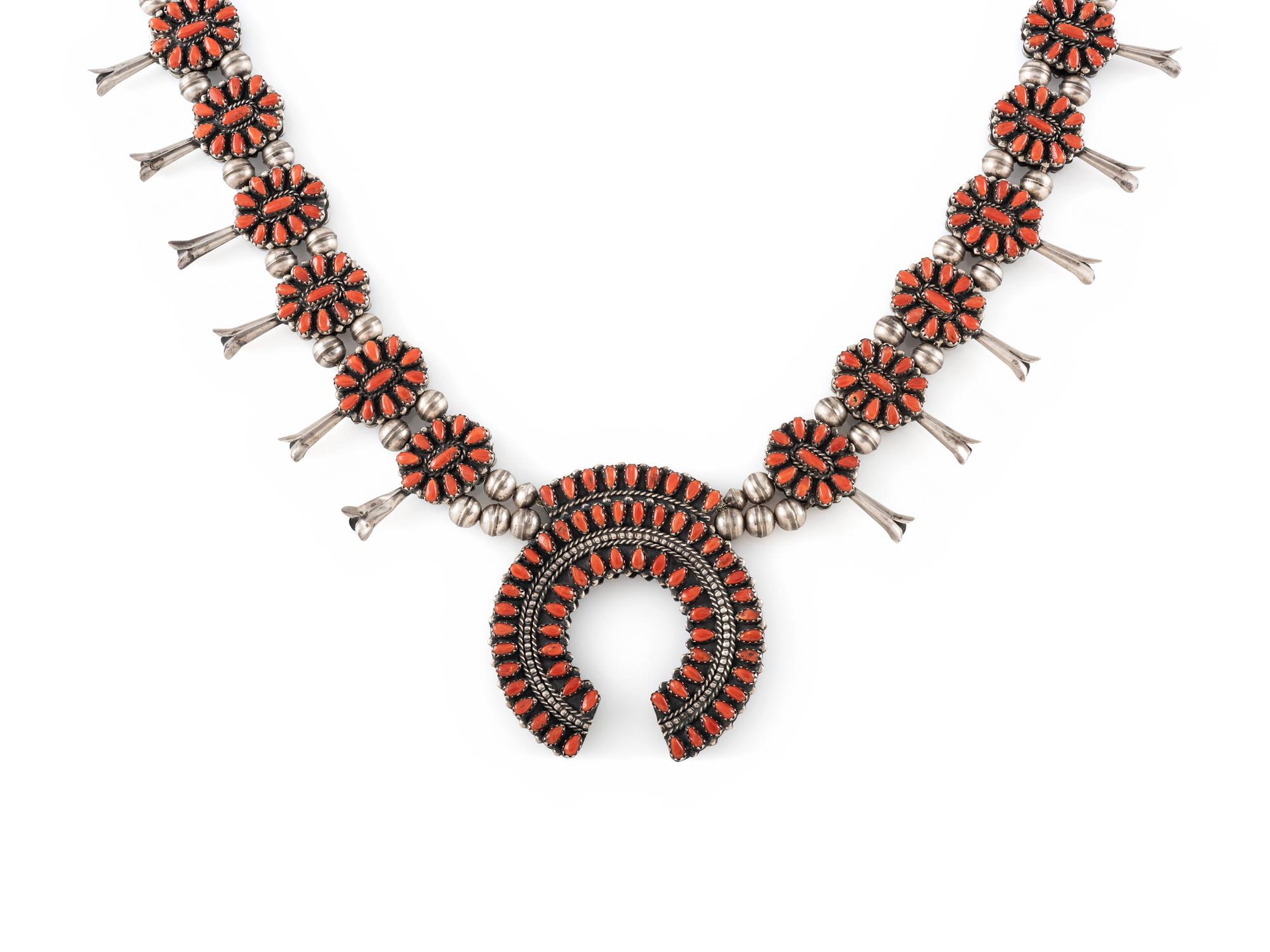 Navajo or Zuni Reversible Cluster Squash Blossom Necklace