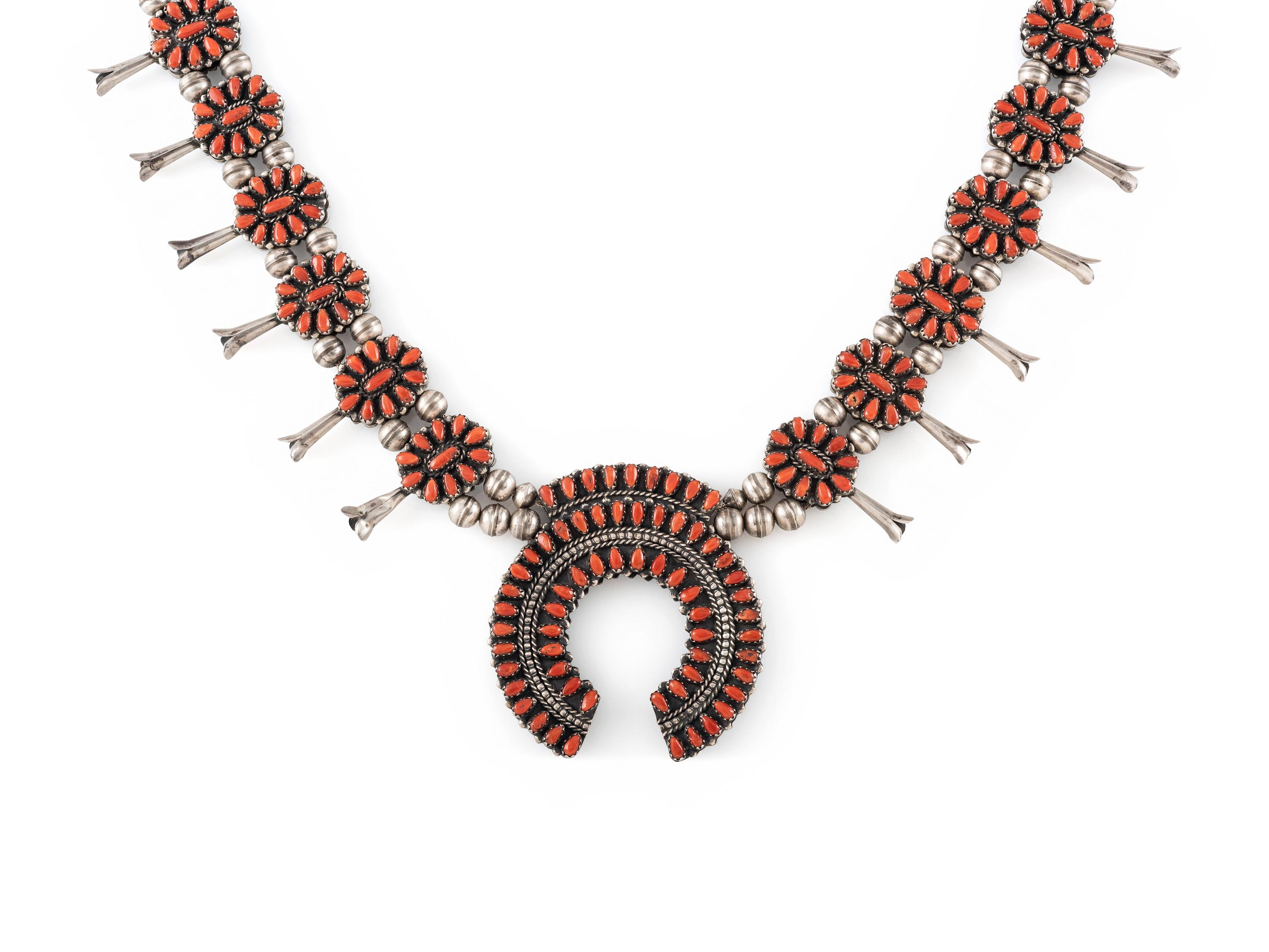 Navajo or Zuni Reversible Cluster Squash Blossom Necklace