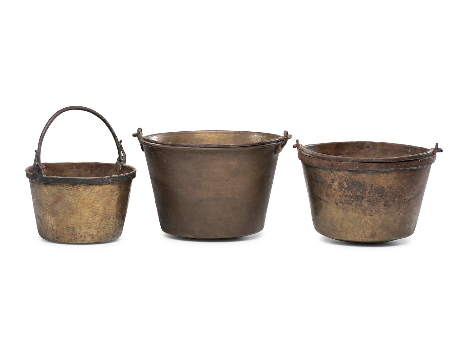 Six Iron and Brass Buckets with Swing Handles