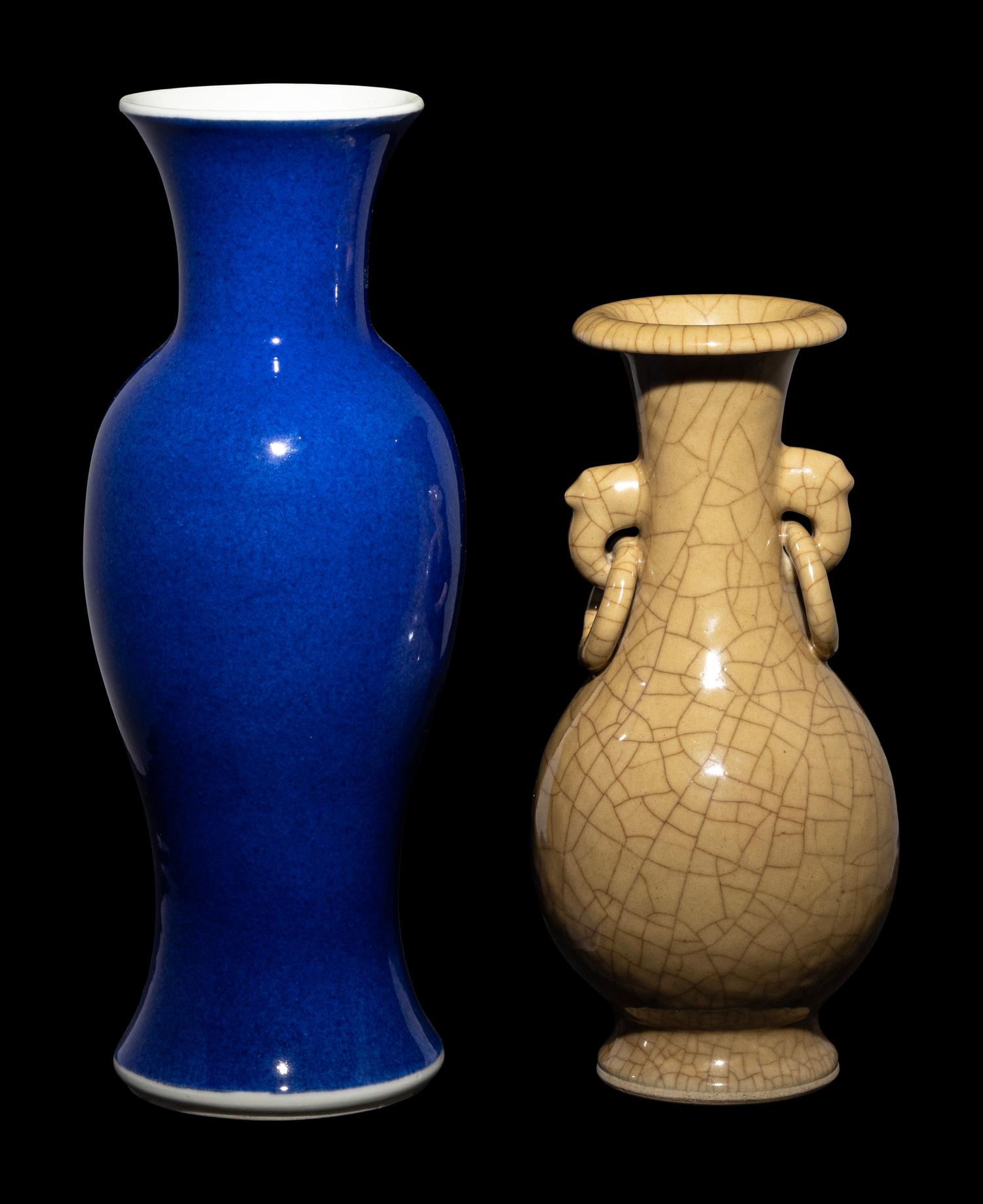 Two Chinese Monochrome Glazed Porcelain Vases