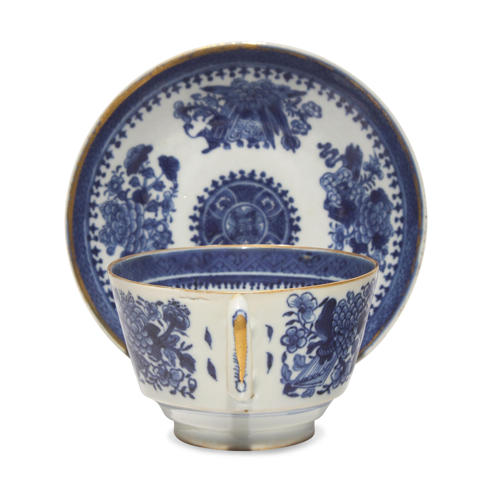 A Collection of Forty-Two Chinese Export Porcelain Fitzhugh Teacups and Saucers