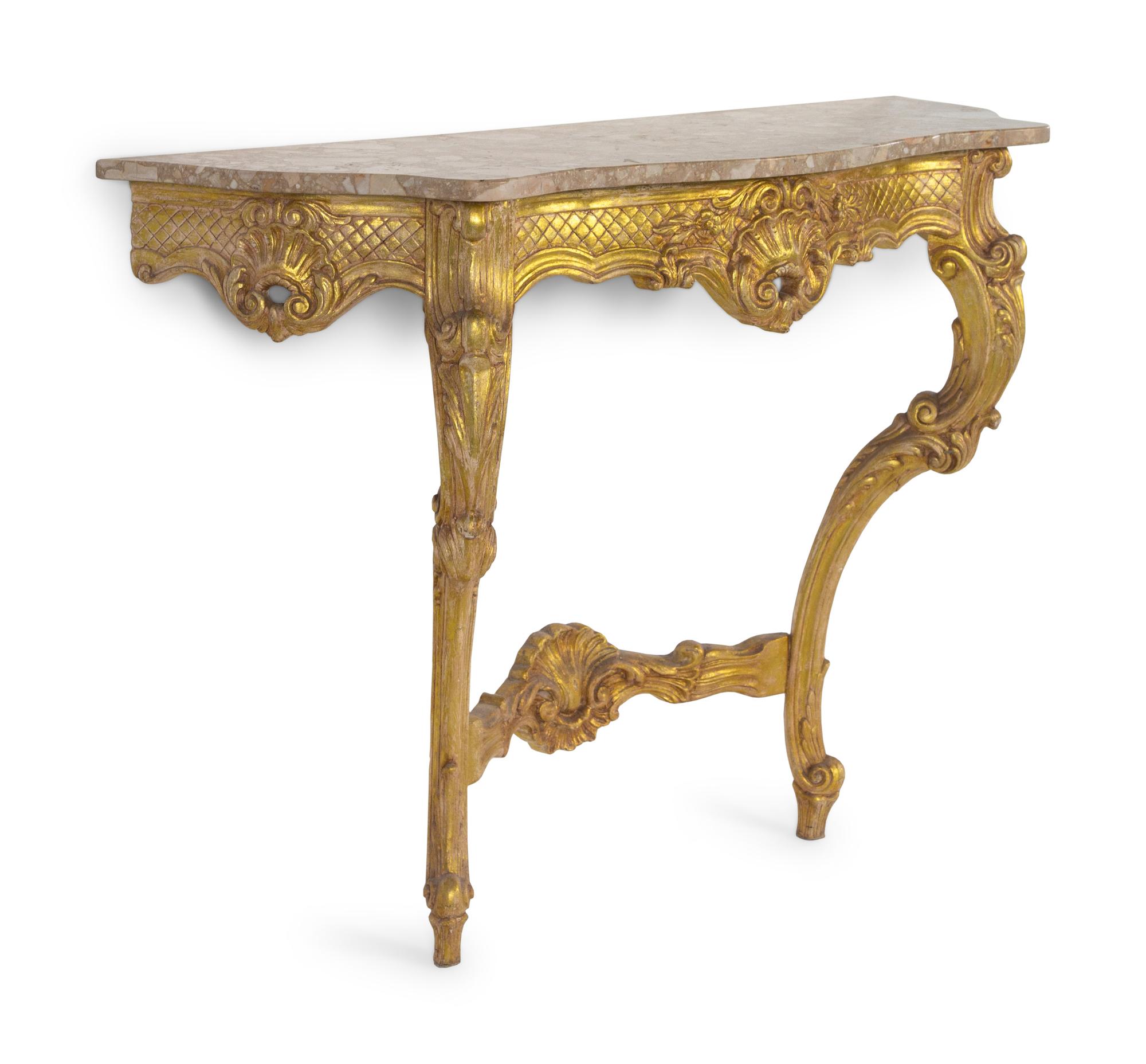 A Louis XV Style Giltwood Marble-Top Console Table