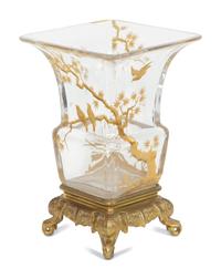 A Gilt Metal Mounted Baccarat Japonisme Glass Vase