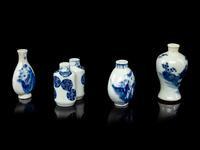 Four Chinese Blue and White Porcelain Snuff Bottles