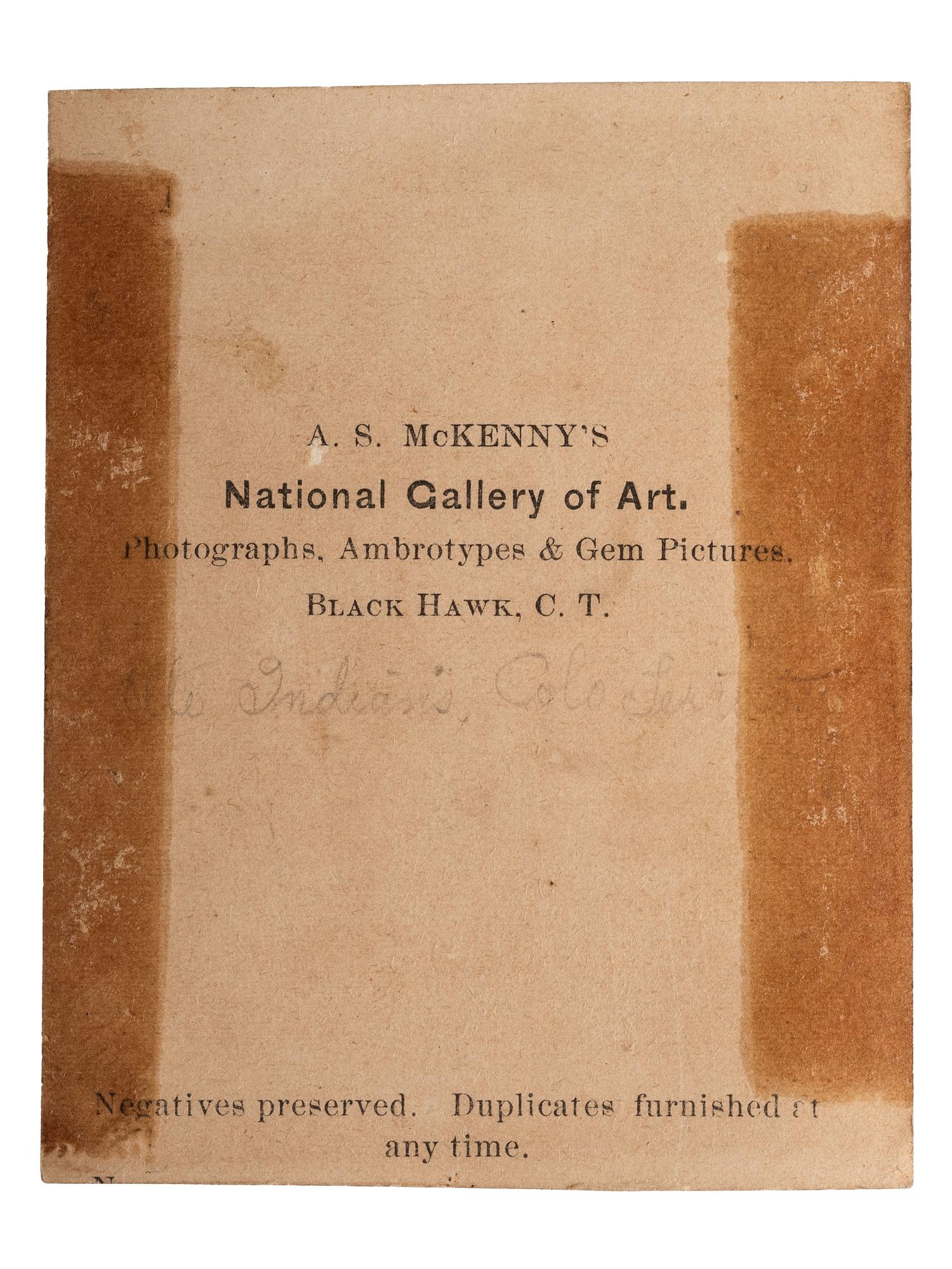 [NATIVE AMERICANS]. MCKENNY, A.S., photographer. CDV of Ute Indians in a studio setting. Blackhawk, Colorado Territory. Ca 1870.