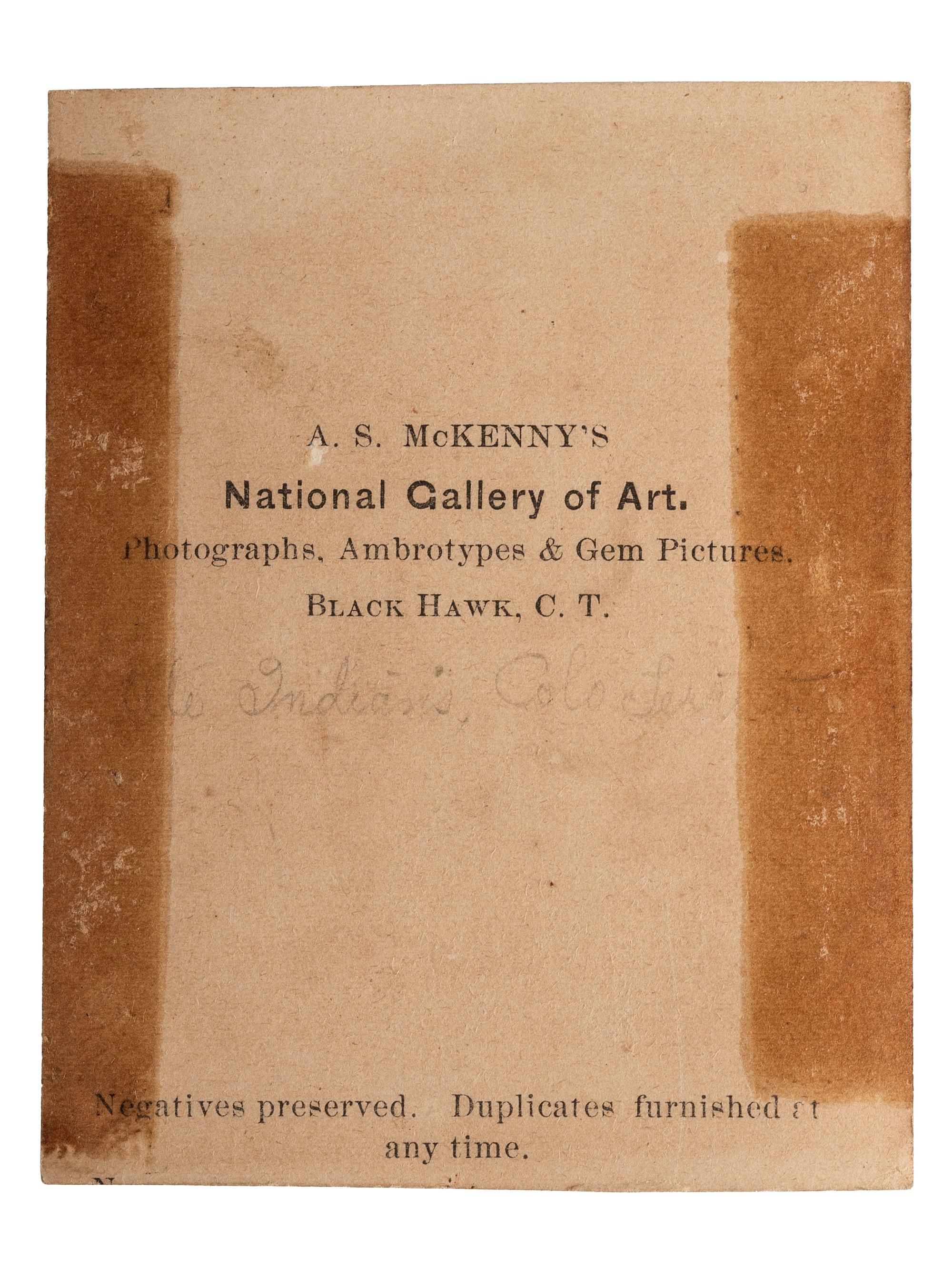 [NATIVE AMERICANS]. MCKENNY, A.S., photographer. CDV of Ute Indians in a studio setting. Blackhawk, Colorado Territory. Ca 1870.