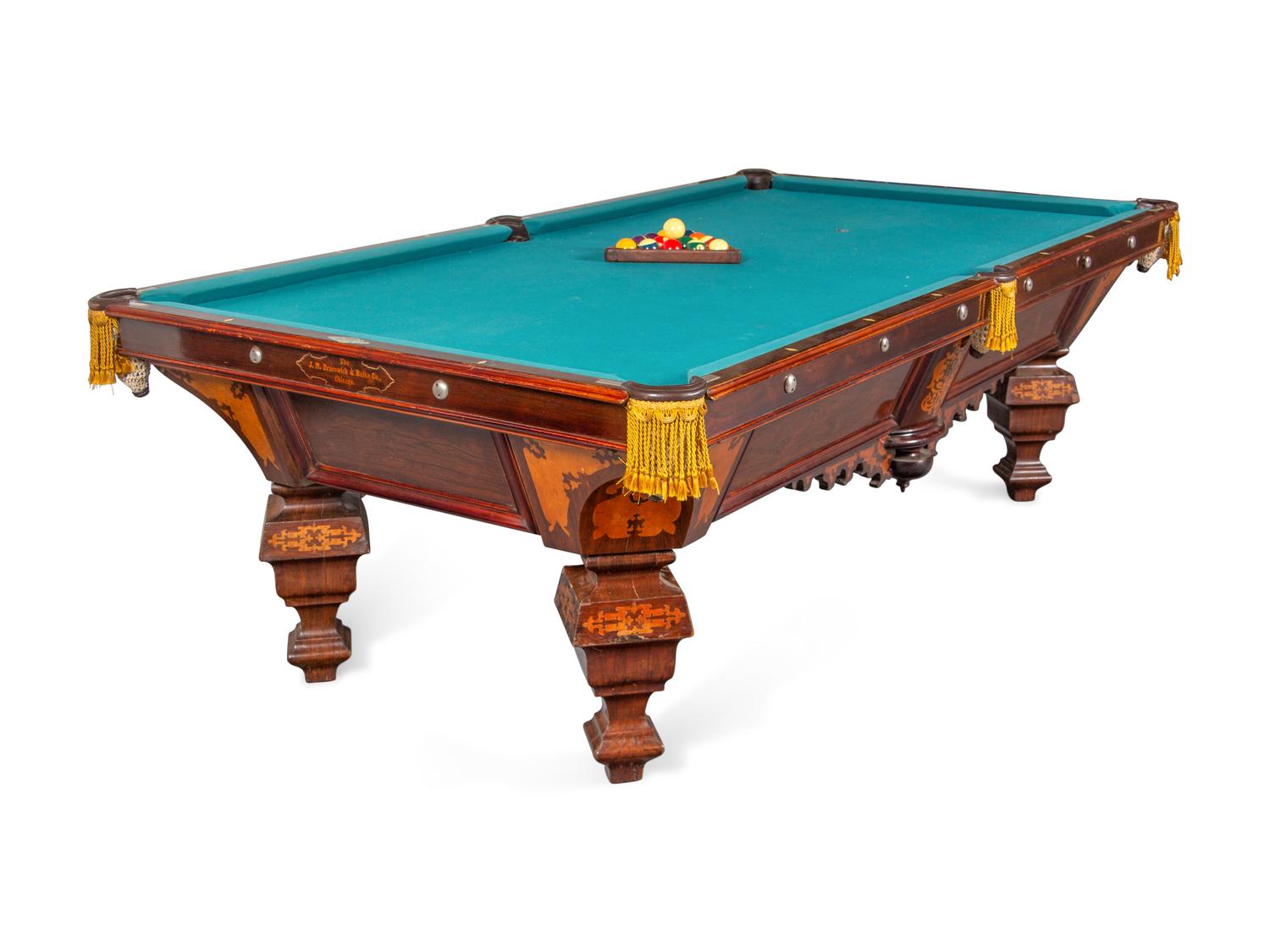 A Brunswick-Balke Inlaid Rosewood Billiards Table