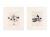 MOSER, Barry. Mayflower. [ca 1979]. 269 x 230 mm. Etching. Captioned and signed in pencil, designated artist’s proof (“ap”). — Bunchberry. [ca 1979]. 269 x 237 mm. Etching. Captioned and signed in pencil, numbered 16/25.