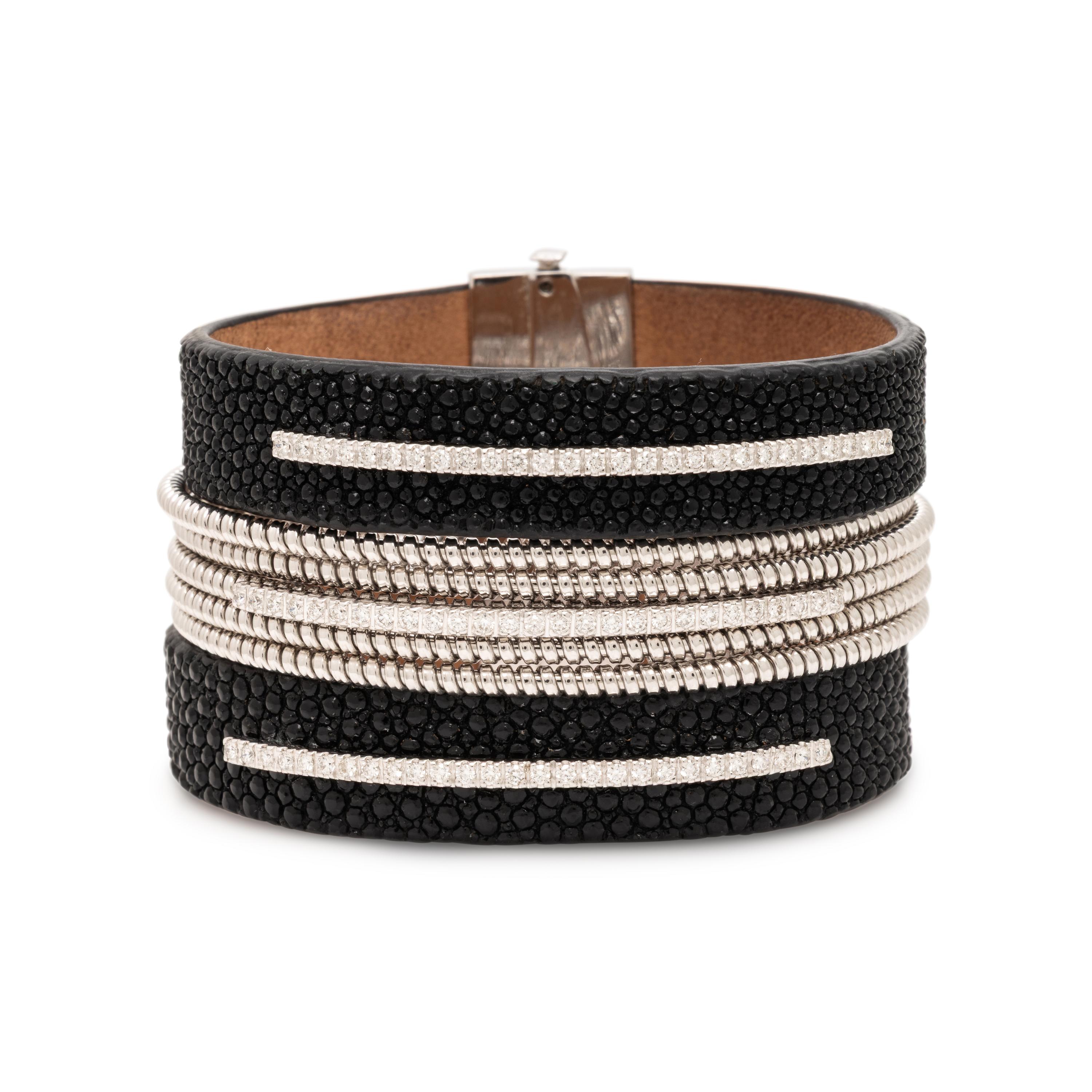 Stingray Leather, Diamond, and White Gold Bracelet