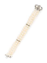 CULTURED PEARL AND DIAMOND BRACELET