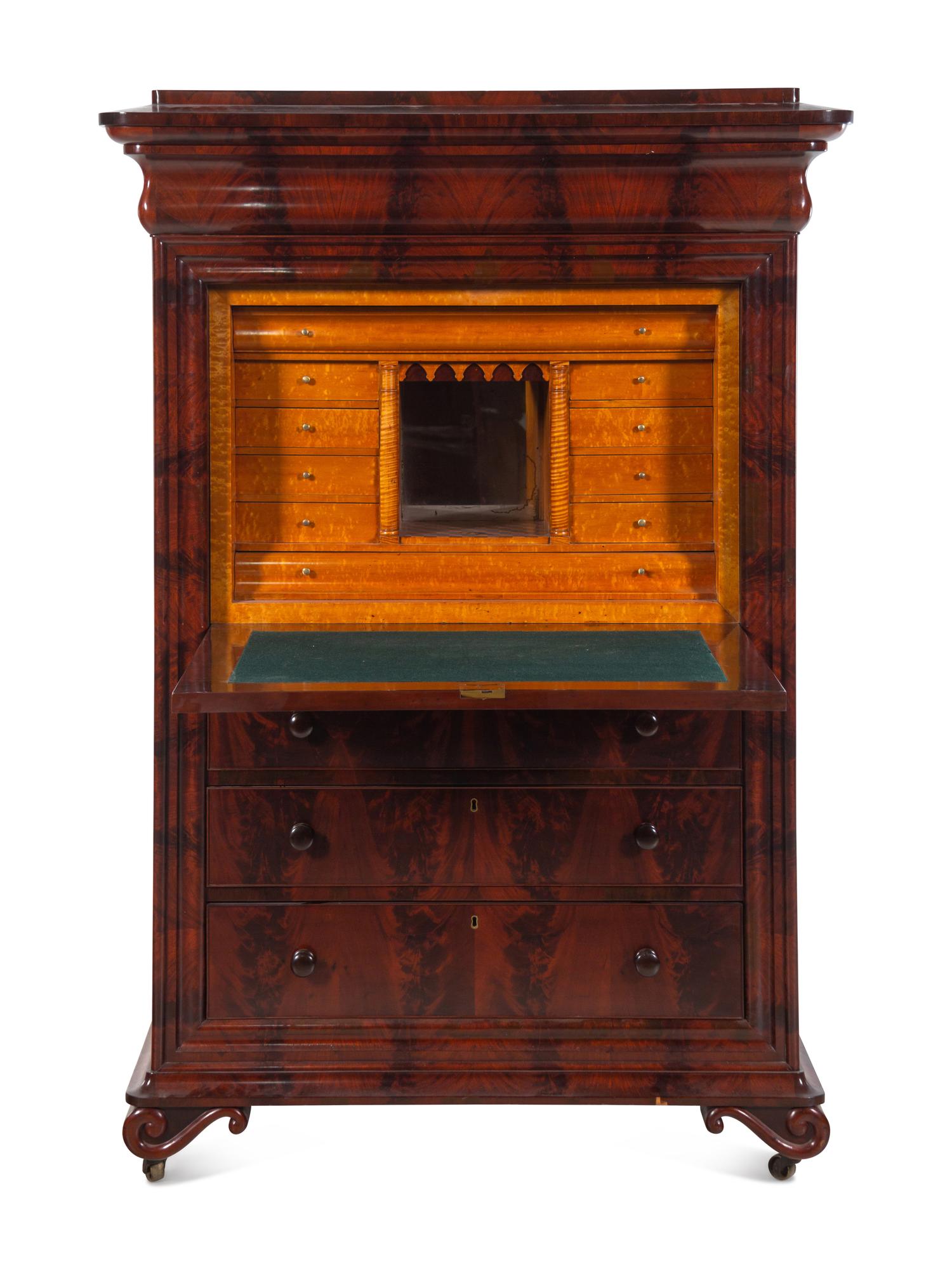 A Louis Philippe Figured Mahogany Secrétaire à Abattant
