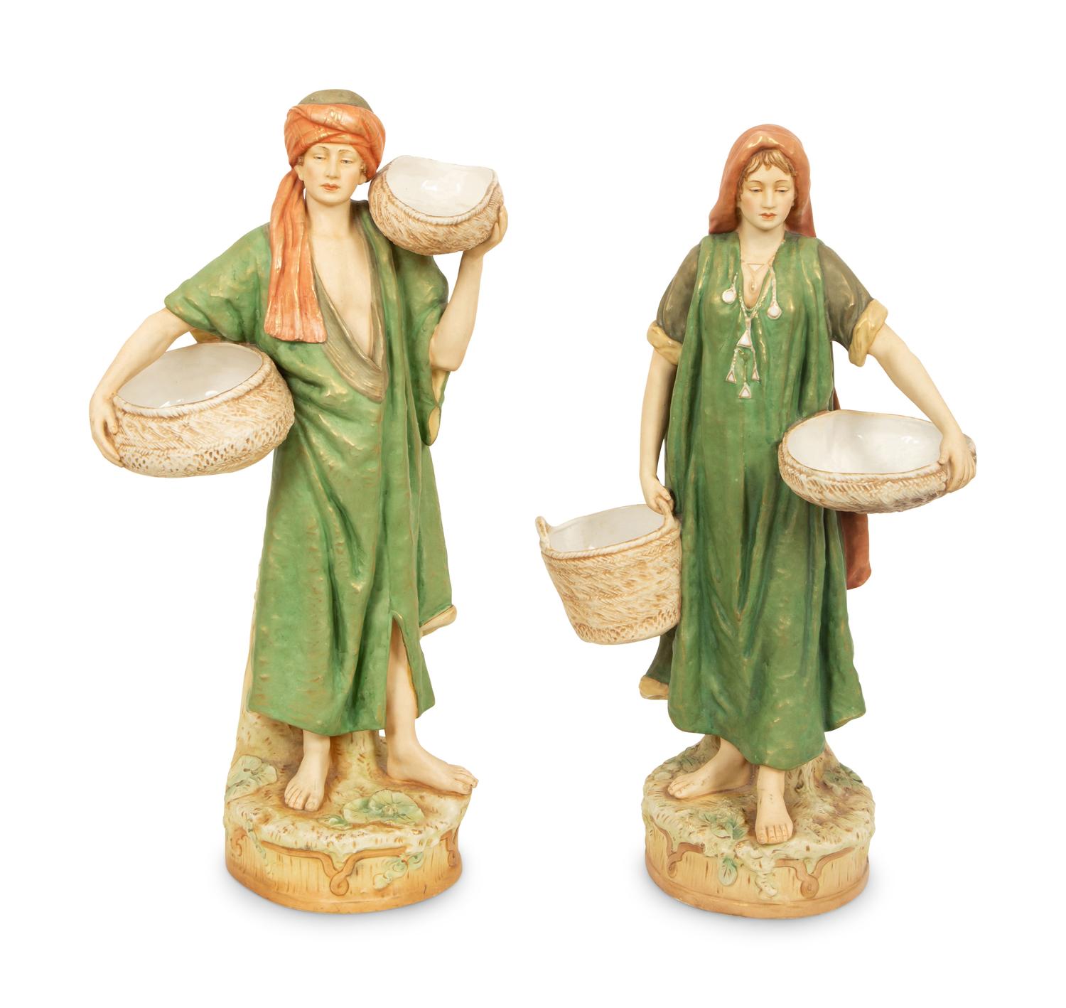 A Pair of Large Royal Dux Porcelain Water Carriers