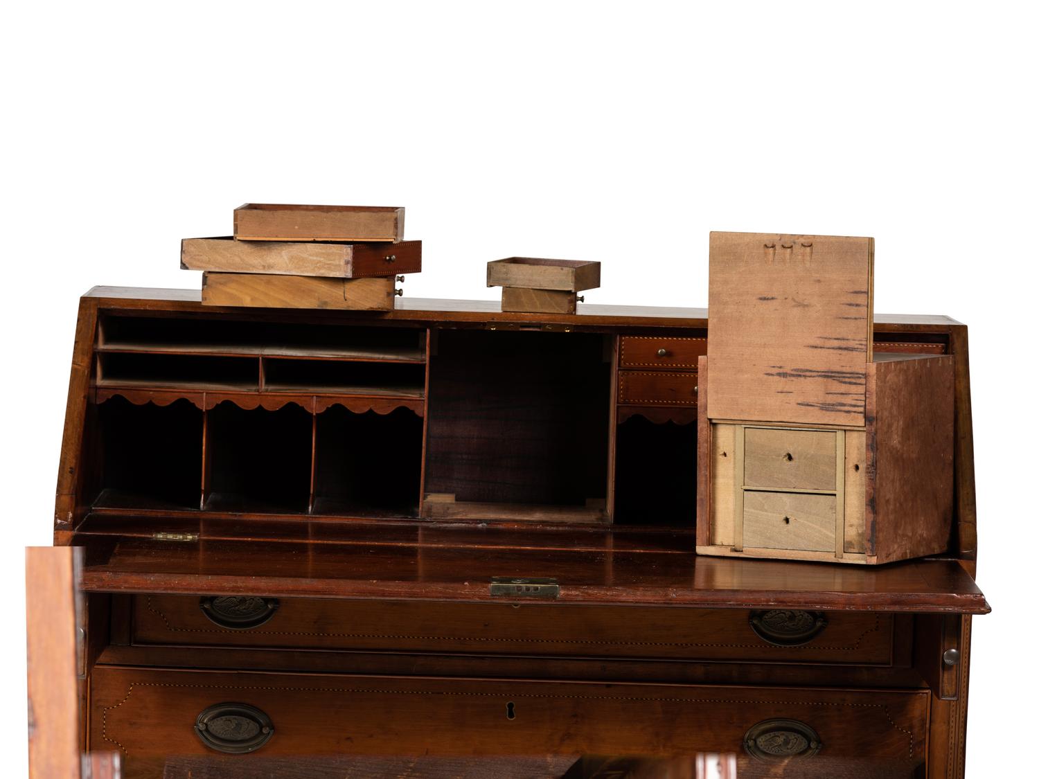 A Federal Barber Pole Inlaid Cherrywood Slant Front Desk
