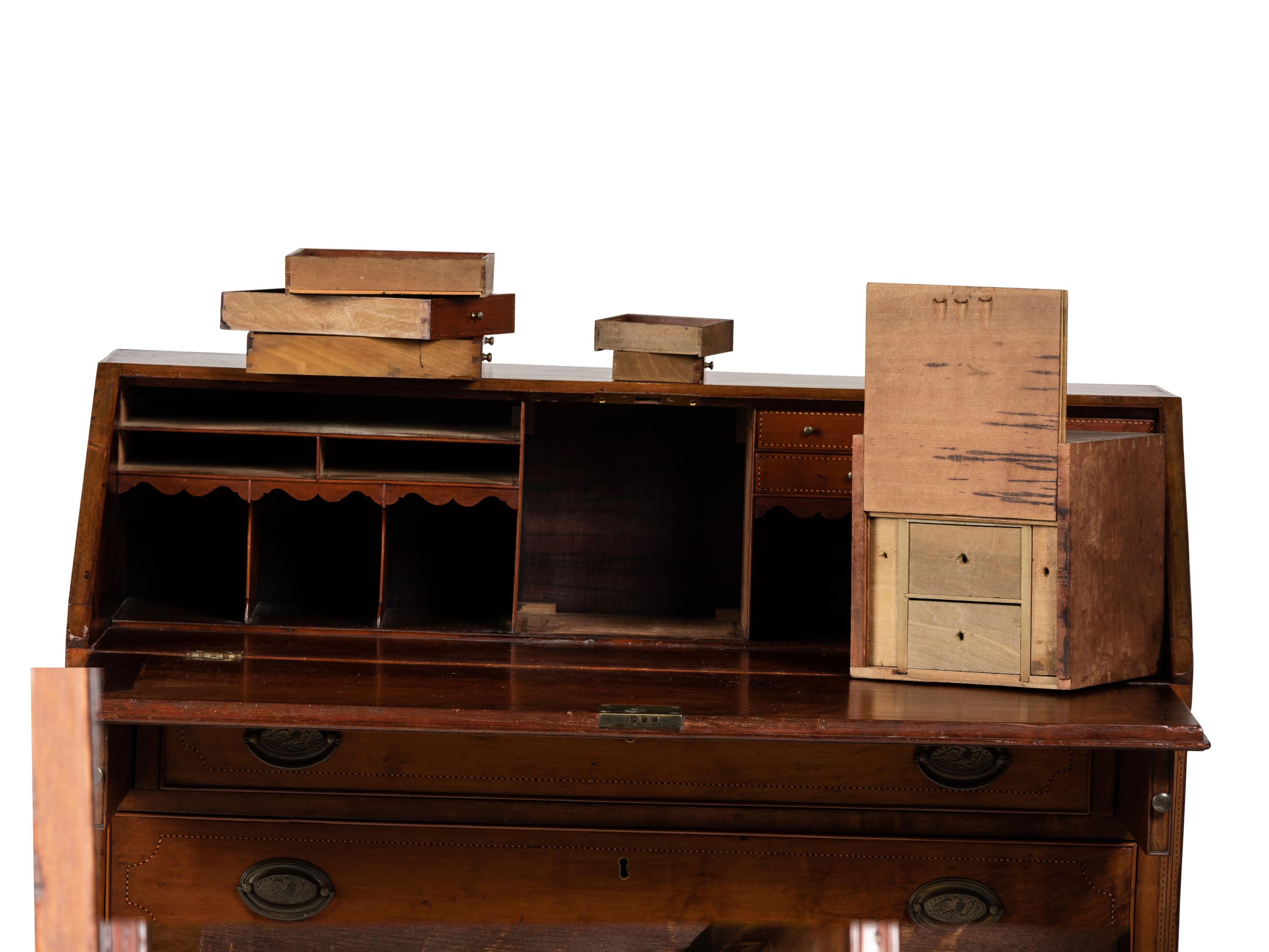 A Federal Barber Pole Inlaid Cherrywood Slant Front Desk