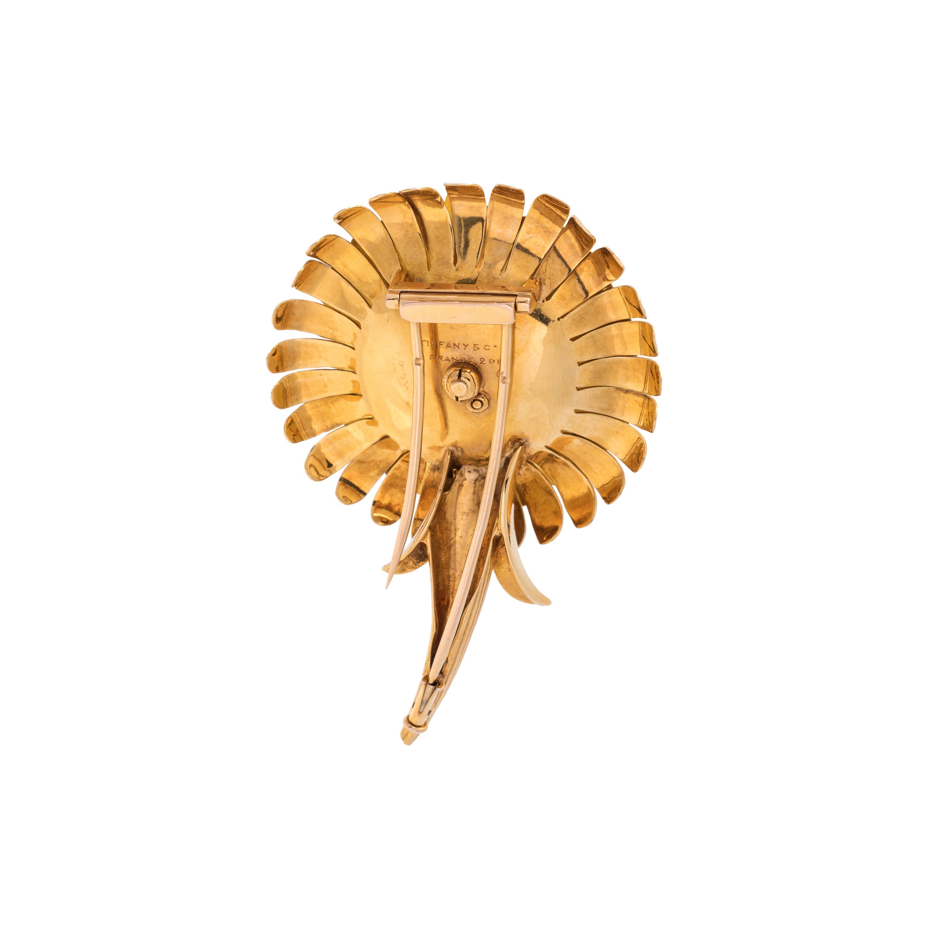 TIFFANY & CO., FRANCE, YELLOW GOLD AND DIAMOND FLOWER BROOCH