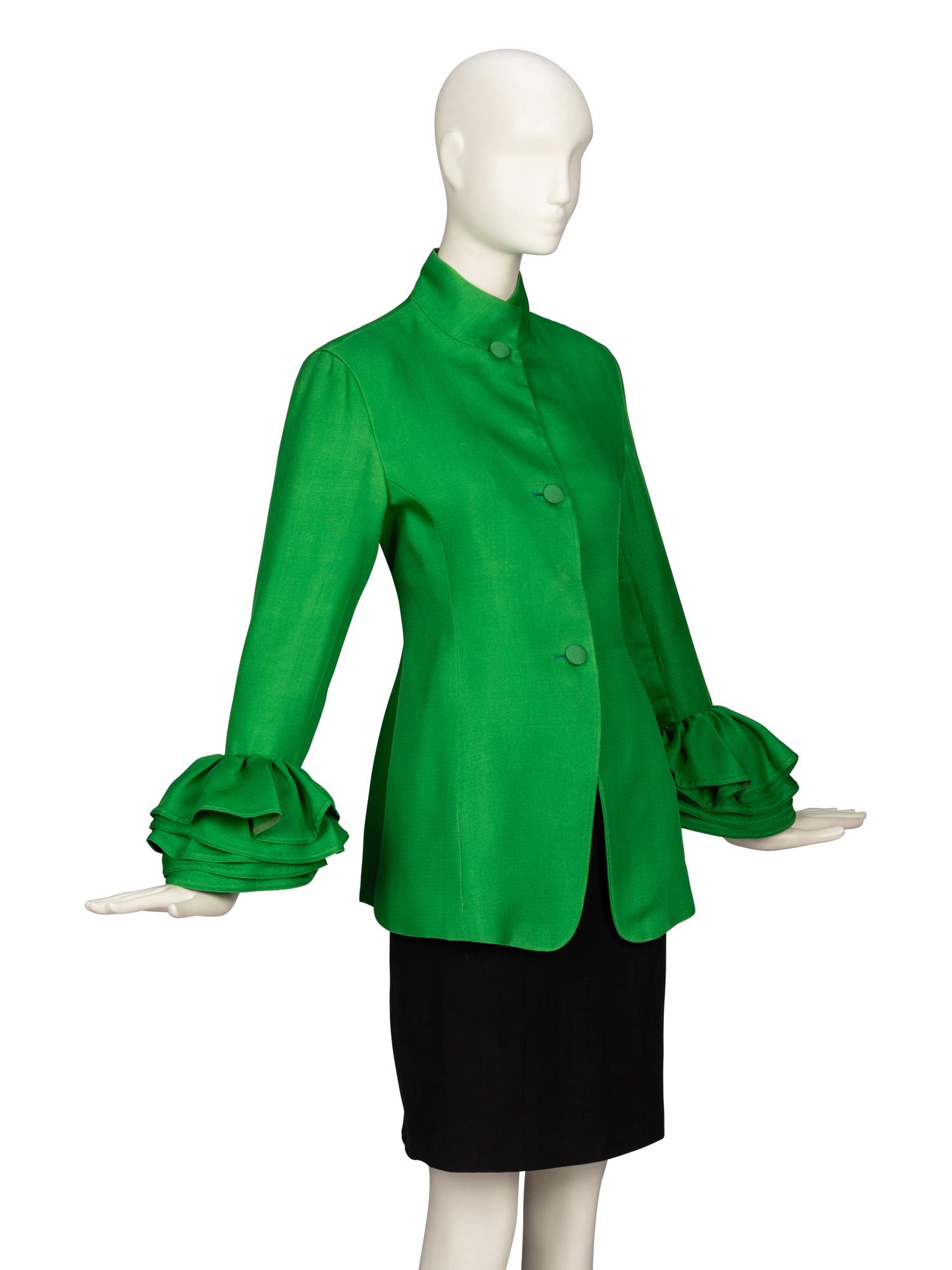 Isaac Mizrahi, Green Ruffle Cuff Jacket