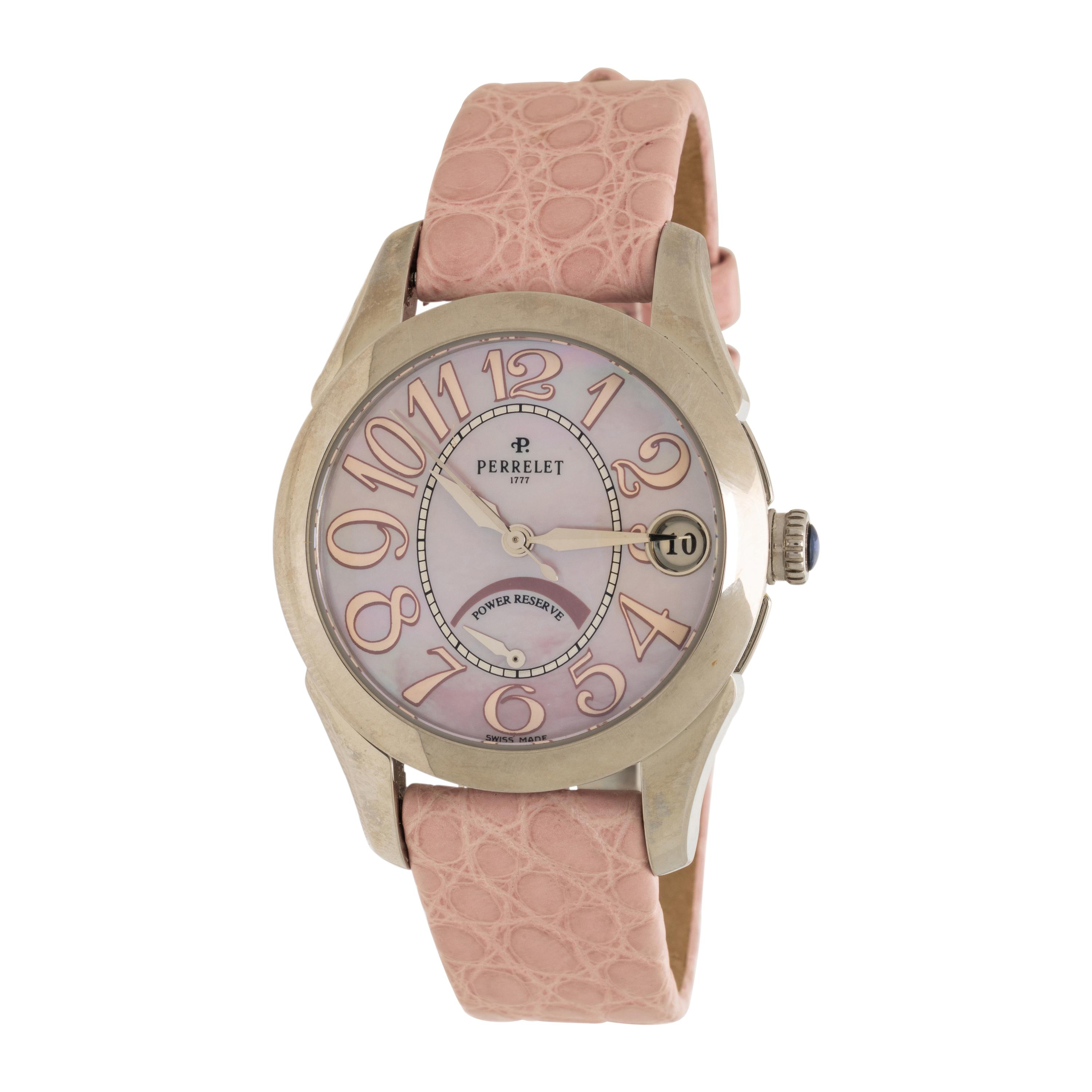 Perrelet, Ref. A2004, Stainless Steel Date Watch with Pink Mother-of-Pearl Dial