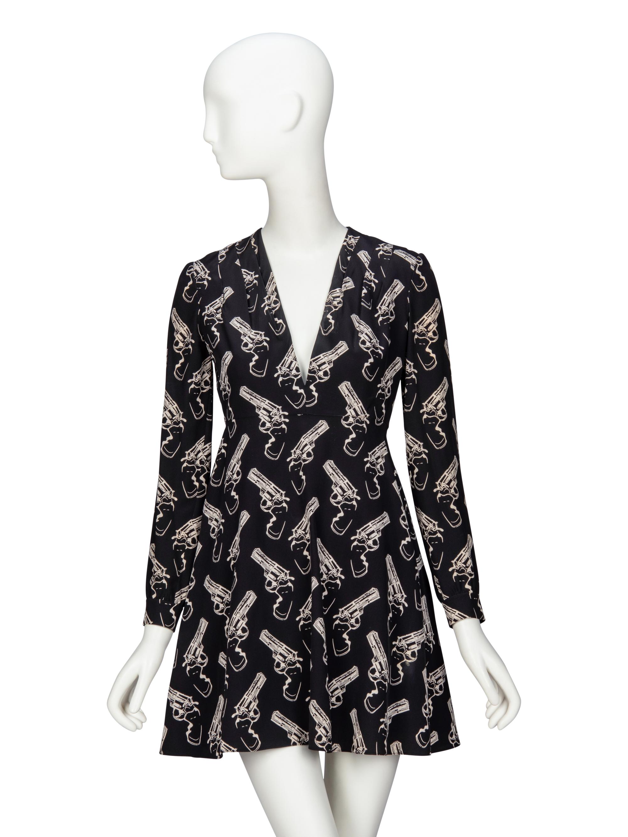 SAINT LAURENT, GUN-PRINT SILK MINIDRESS