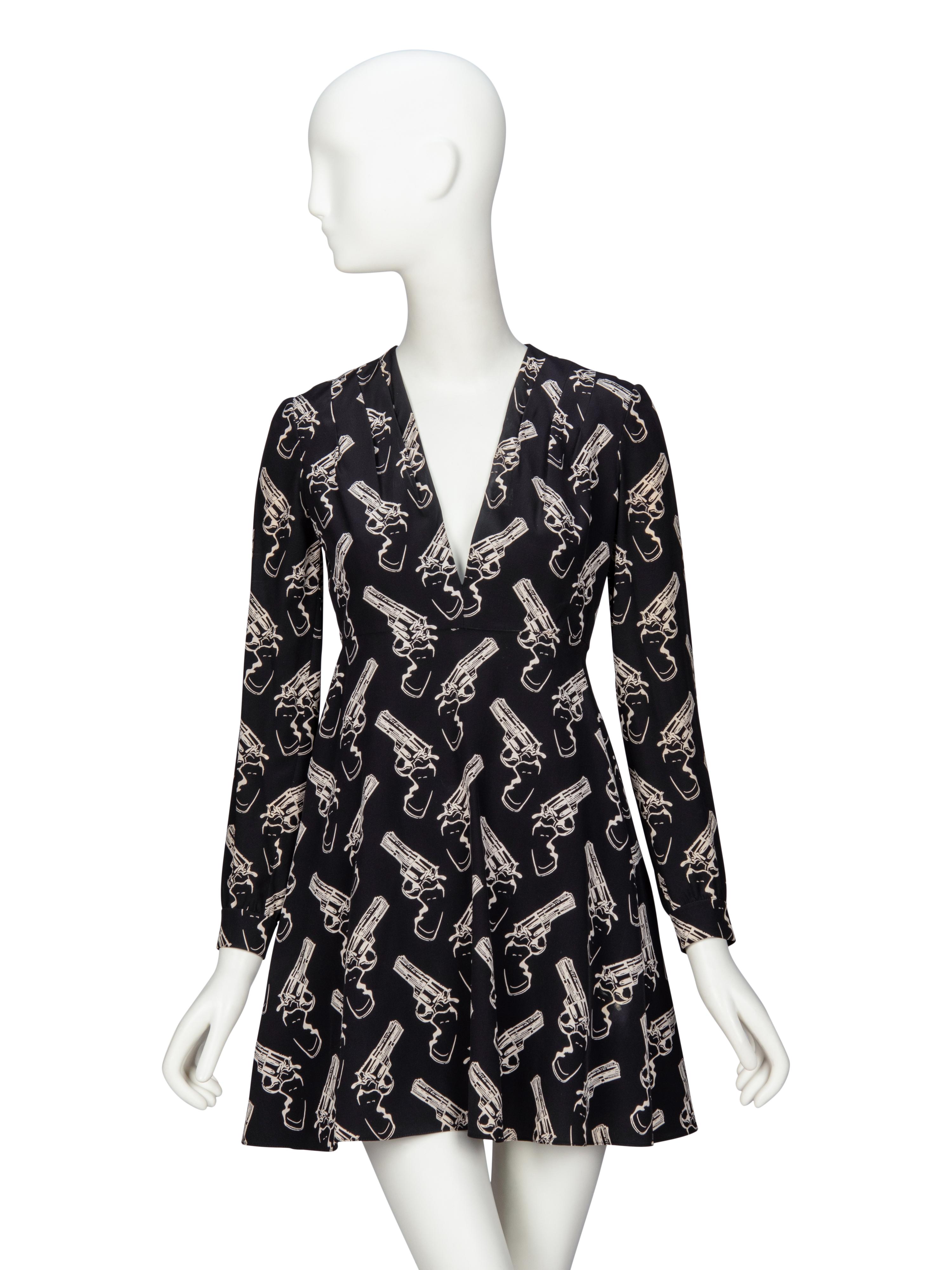 SAINT LAURENT, GUN-PRINT SILK MINIDRESS