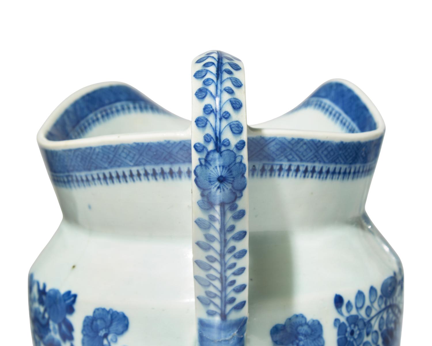A Chinese Export Porcelain Blue Fitzhugh Basin, Ewer, Vase, and Pitcher