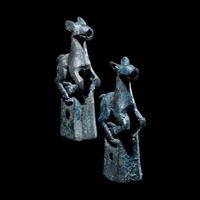 Two Eurasian Tinned Bronze Finials with Frolicking Does