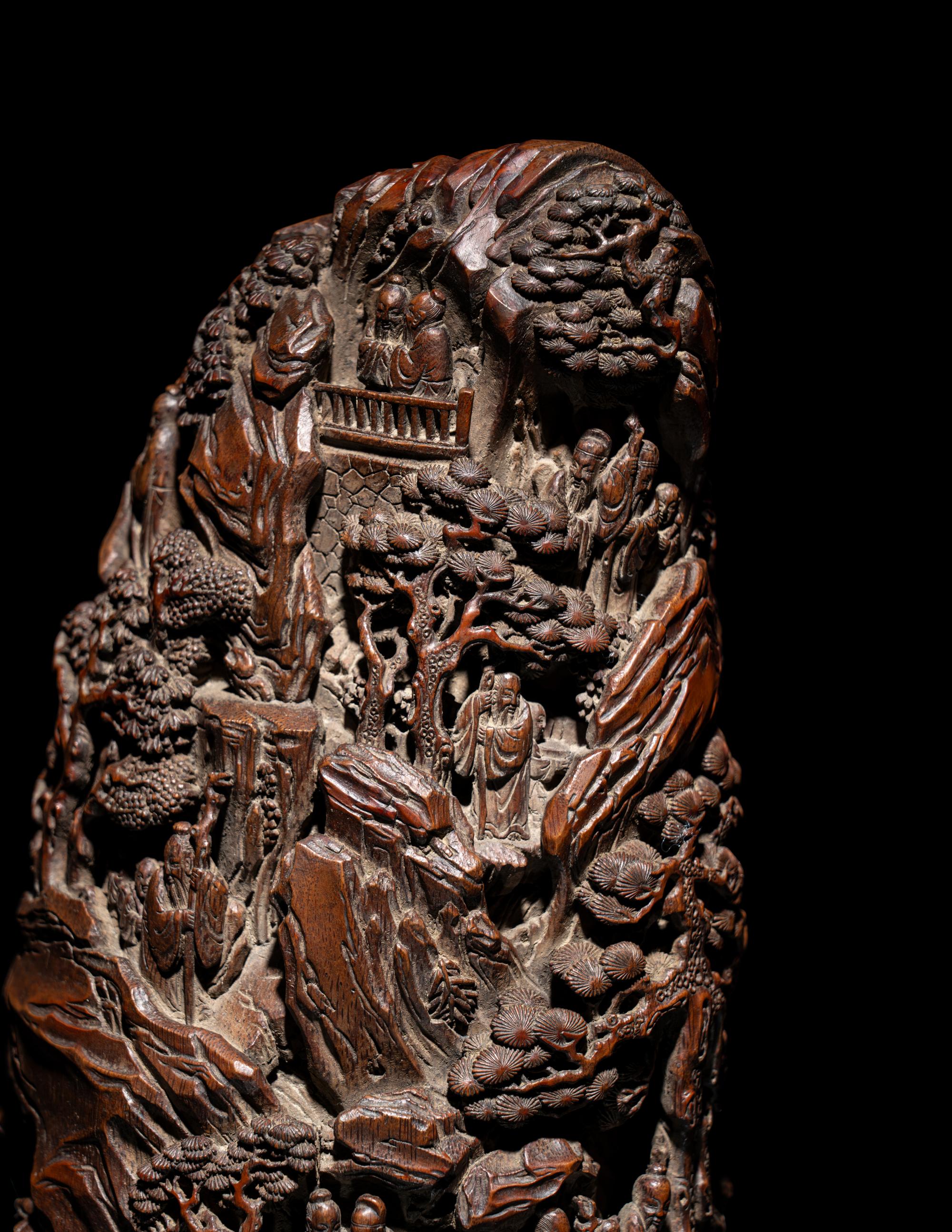 A Chinese Bamboo Root Carving of a Mountain