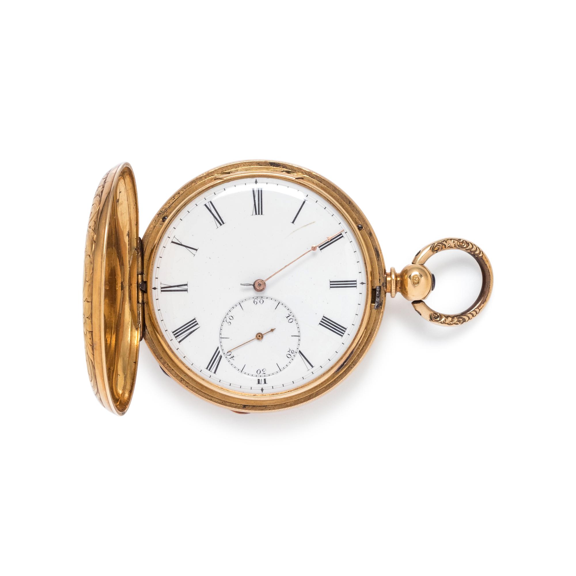 18K YELLOW GOLD HUNTER CASE POCKET WATCH
