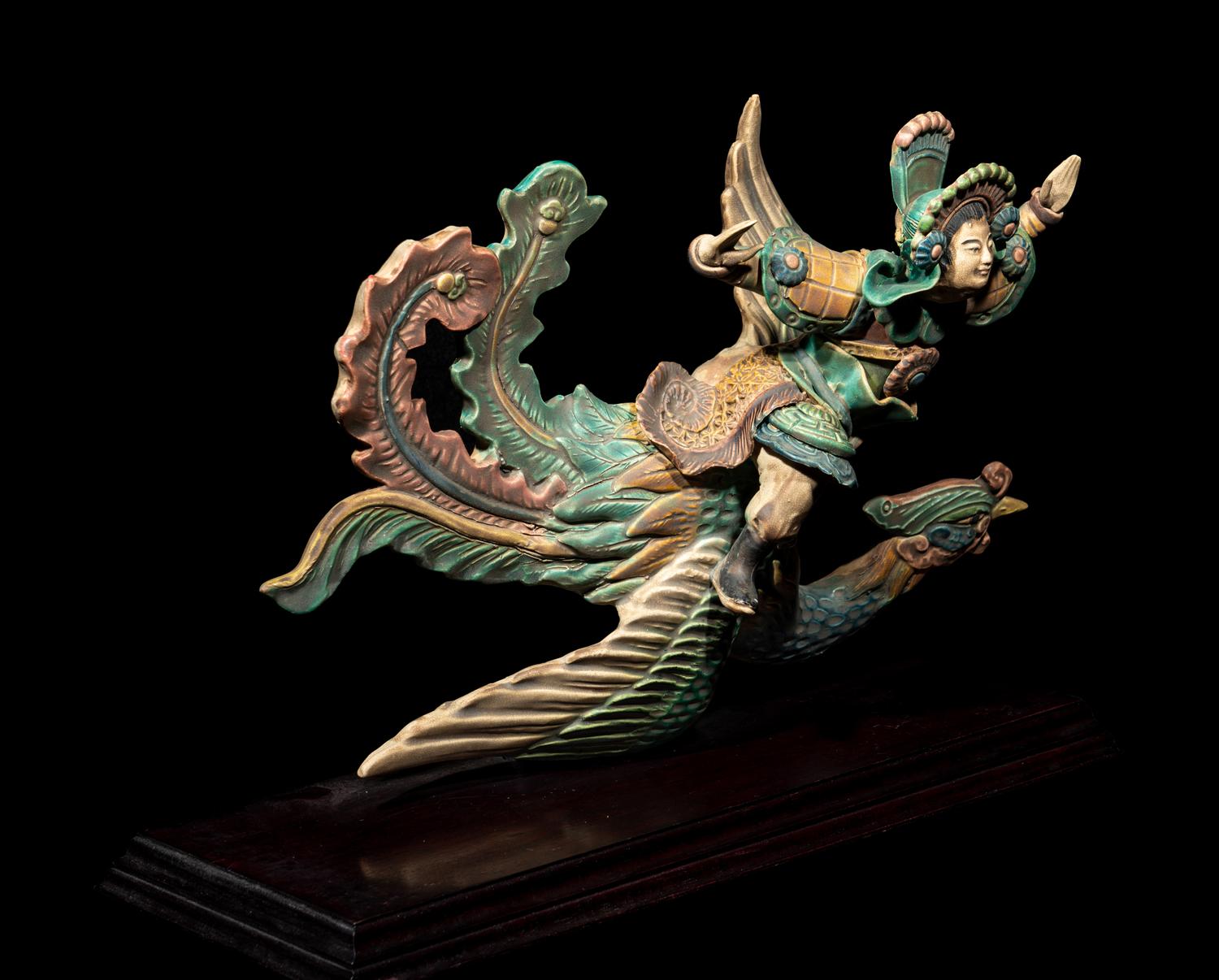 Three Chinese Glazed Pottery Figural-Form Roof Tiles