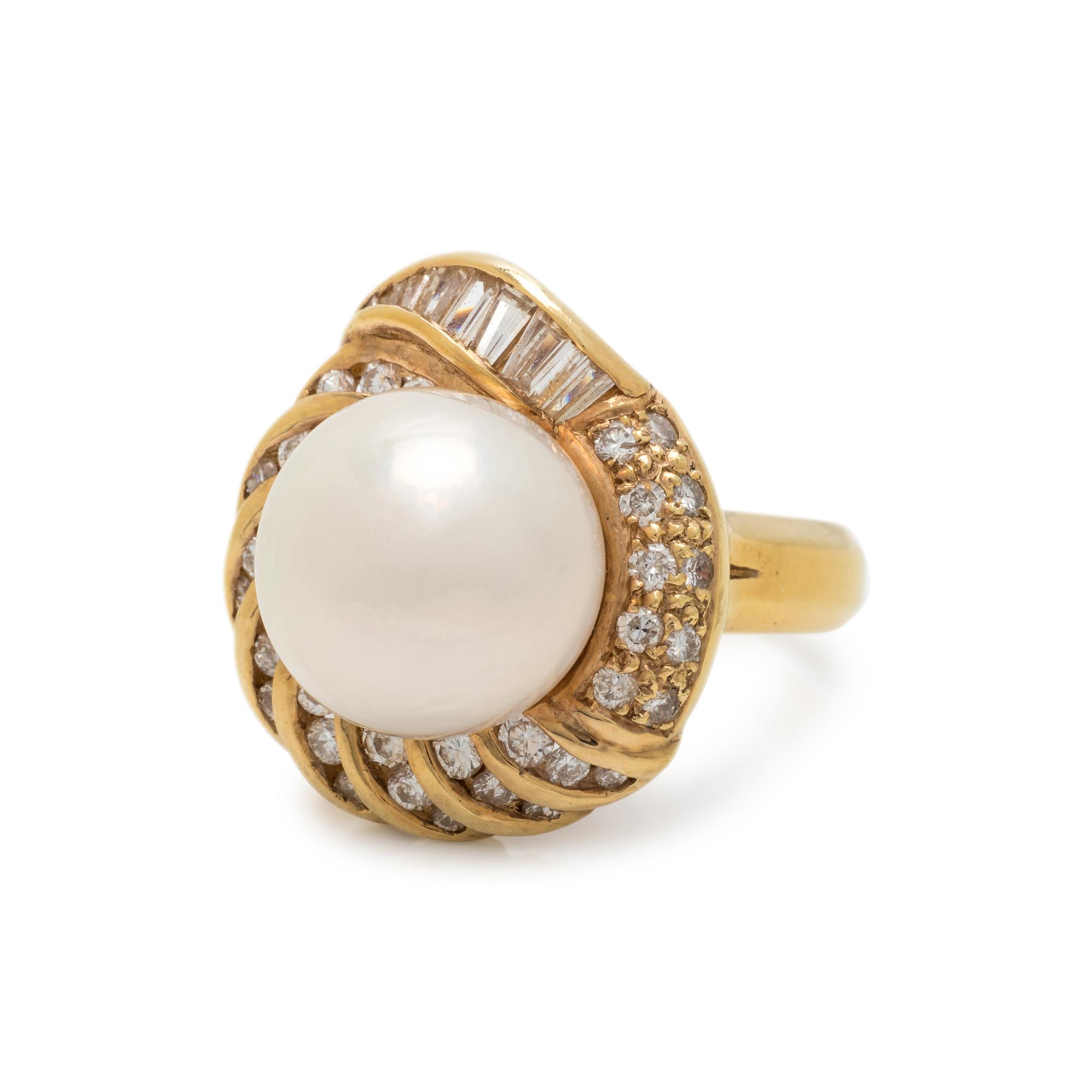 CULTURED PEARL AND DIAMOND RING