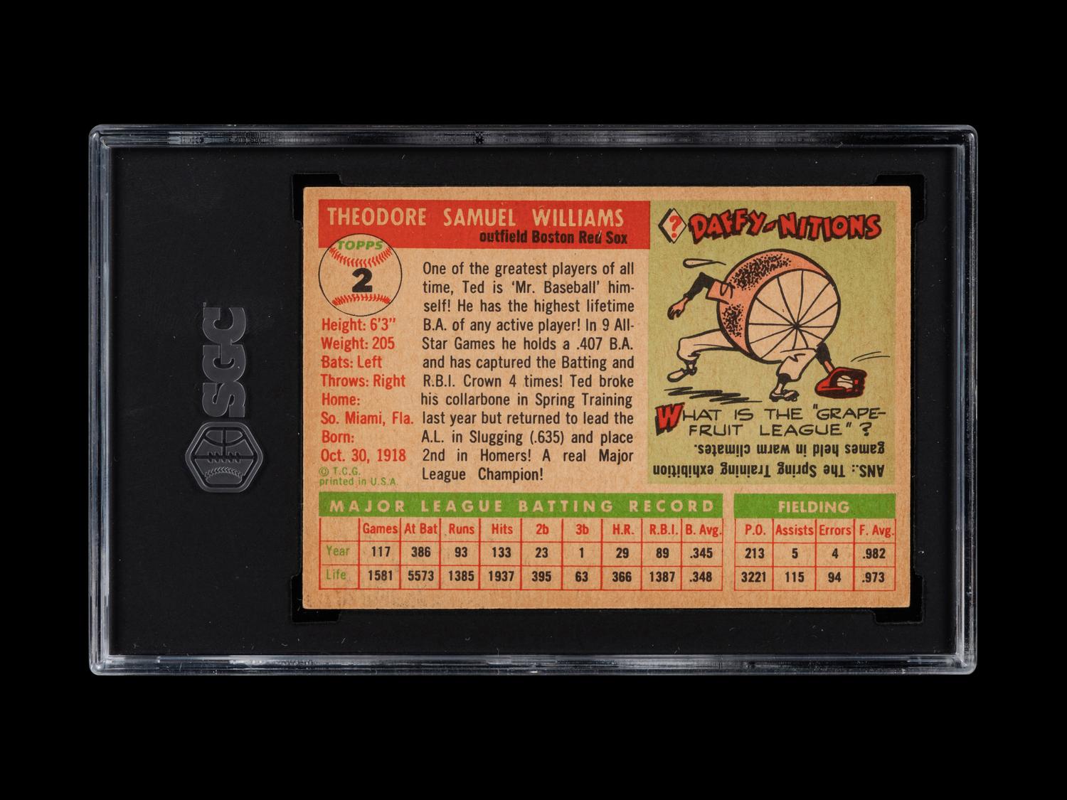 A 1955 Topps Ted Williams Baseball Card No. 2 (SGC 5 EX)