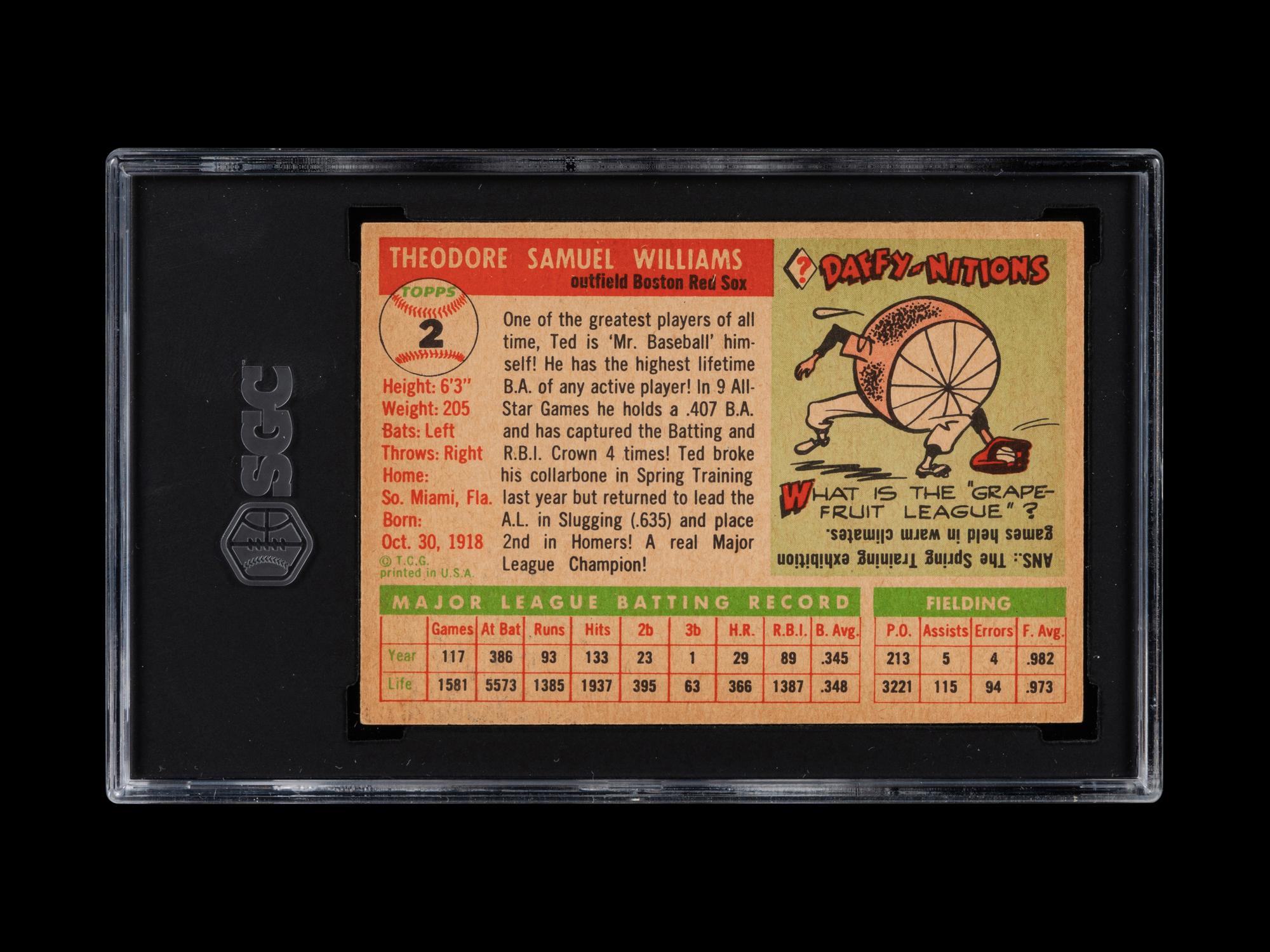 A 1955 Topps Ted Williams Baseball Card No. 2 (SGC 5 EX)