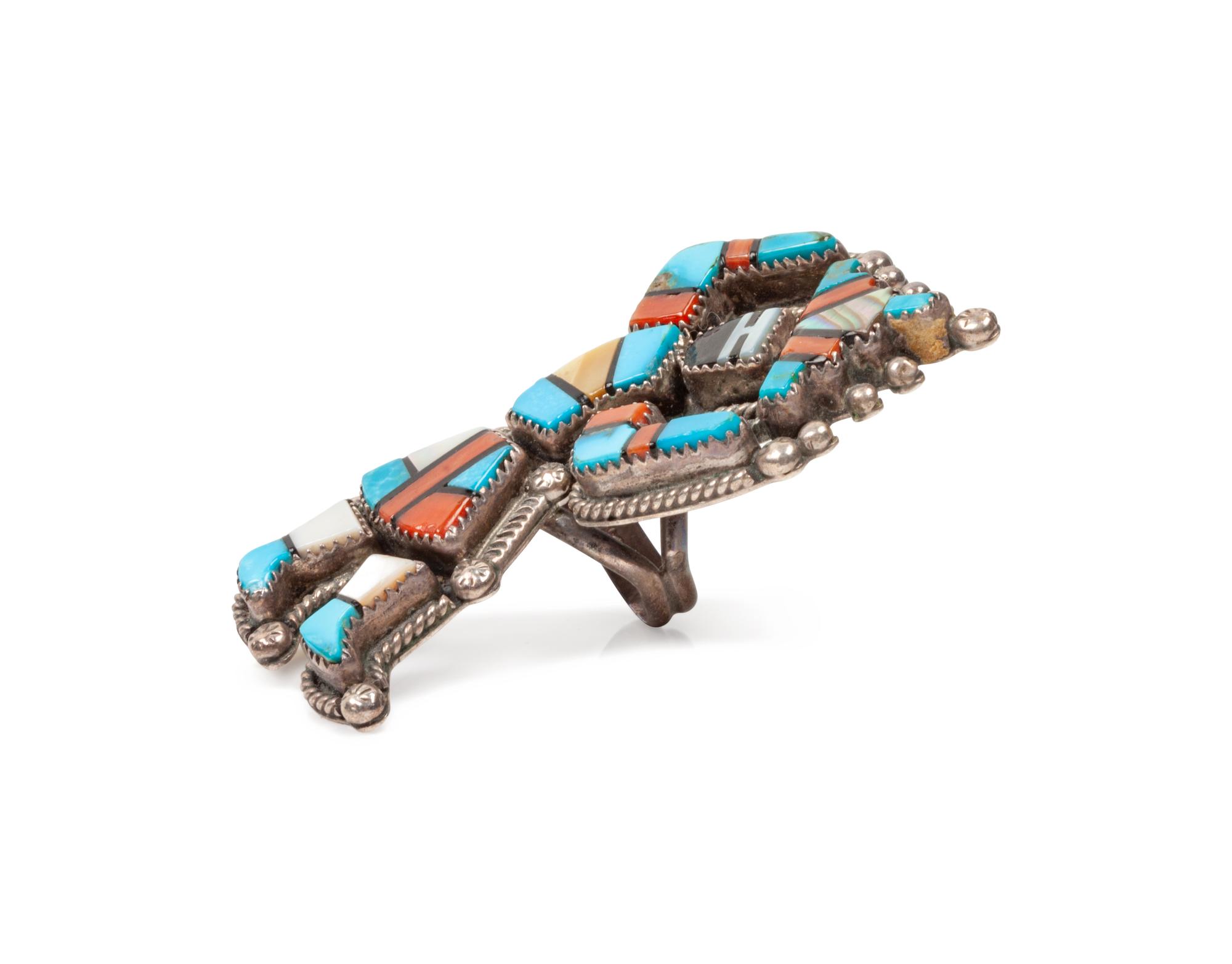 Zuni Silver and Mosaic Inlay Rainbow Man Ring