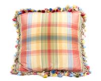 A Silk Upholstered Pillow Height 16 x width 16 inches.