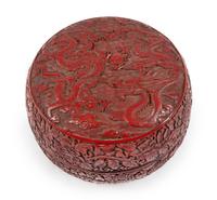 A Large Chinese Cinnabar Lacquer Box Height 8 x diameter 10 inches.