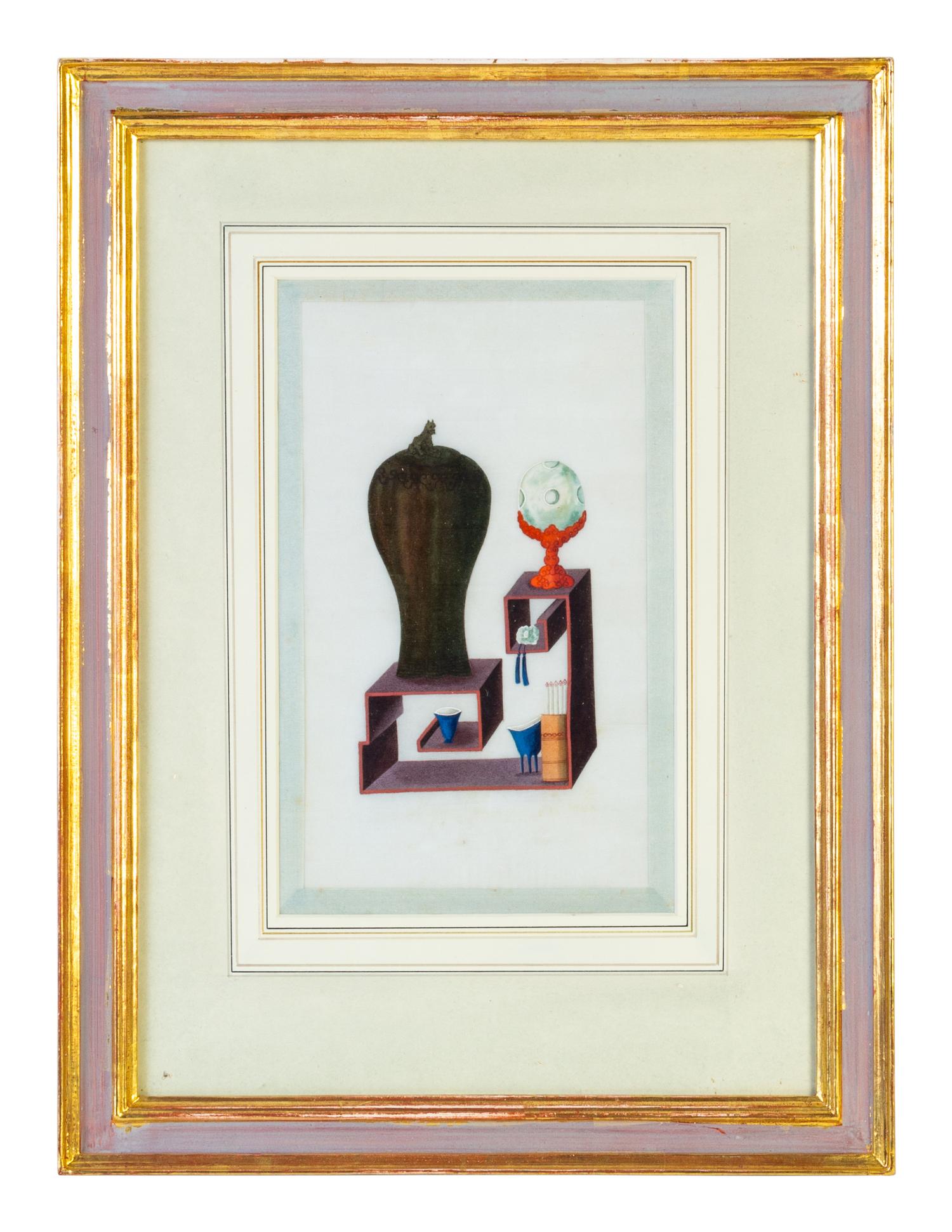 Twelve Chinese Export Painted Pith Paper Scholarly Scenes