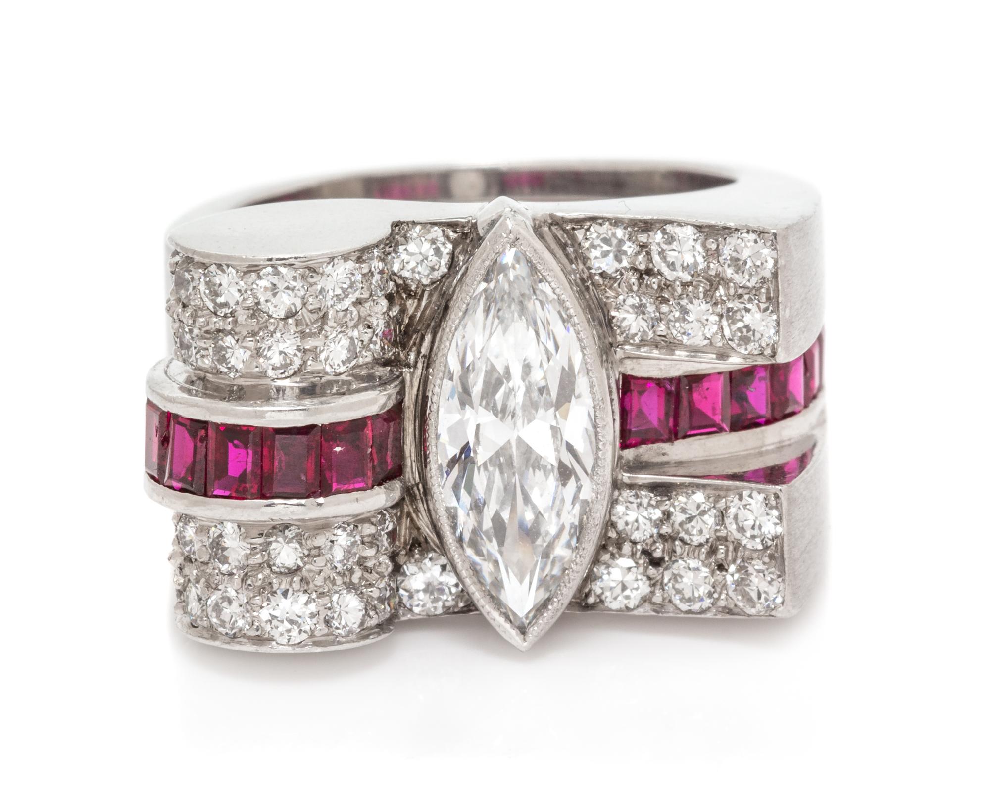 A Retro Platinum, Diamond and Ruby Ring, 10.50 dwts.