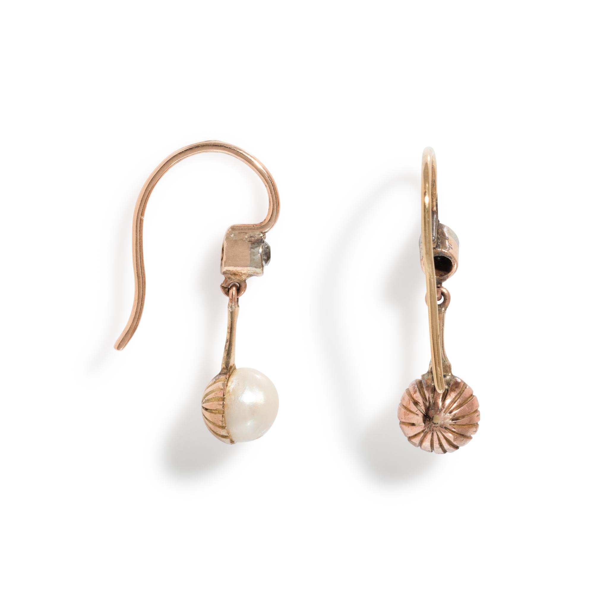 EDWARDIAN, DIAMOND AND PEARL EARRINGS