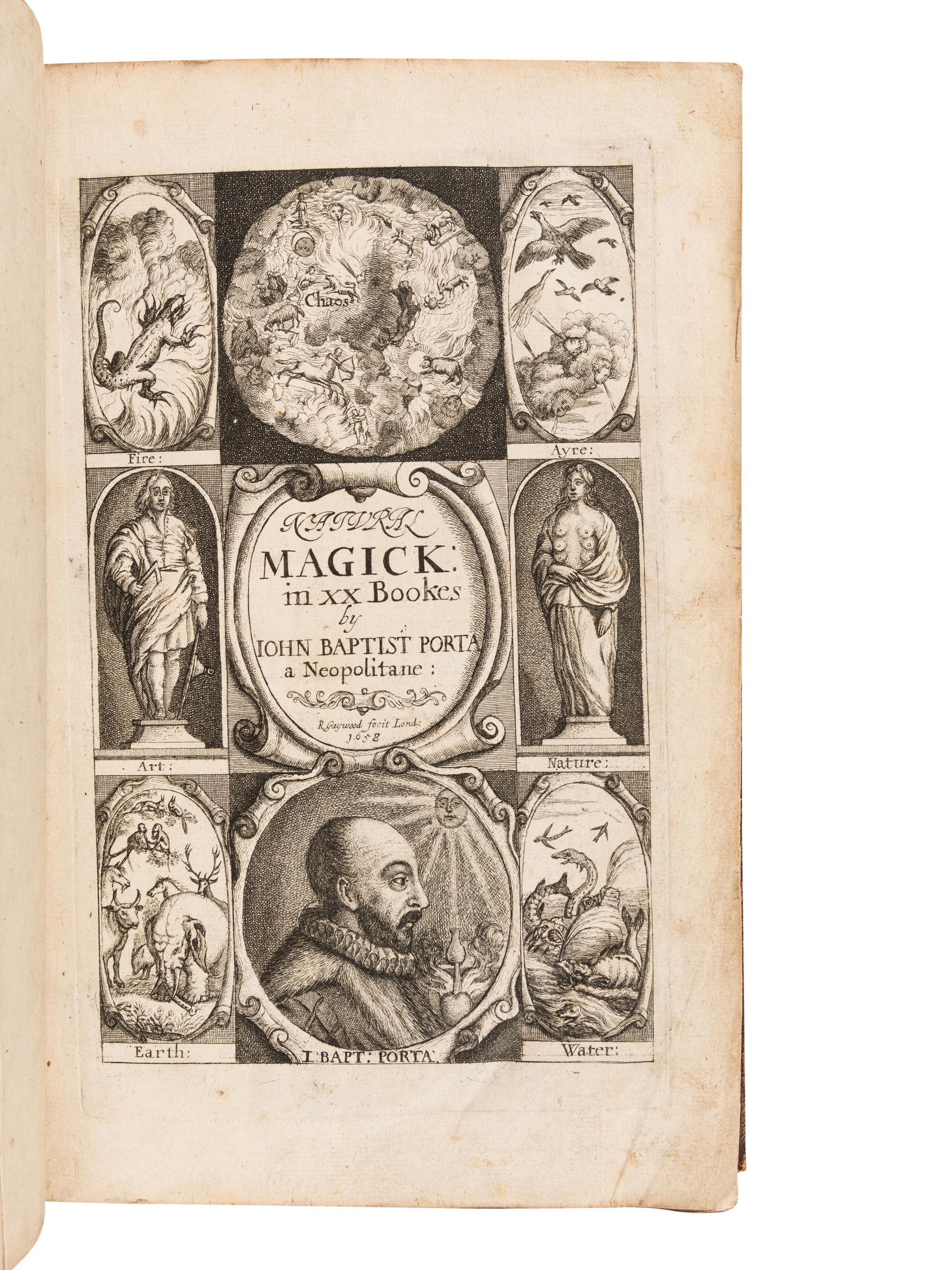 PORTA, Giambattista della (1535?-1615). Natural Magick...in twenty books . London: Thomas Young and Samuel Speed, 1658.