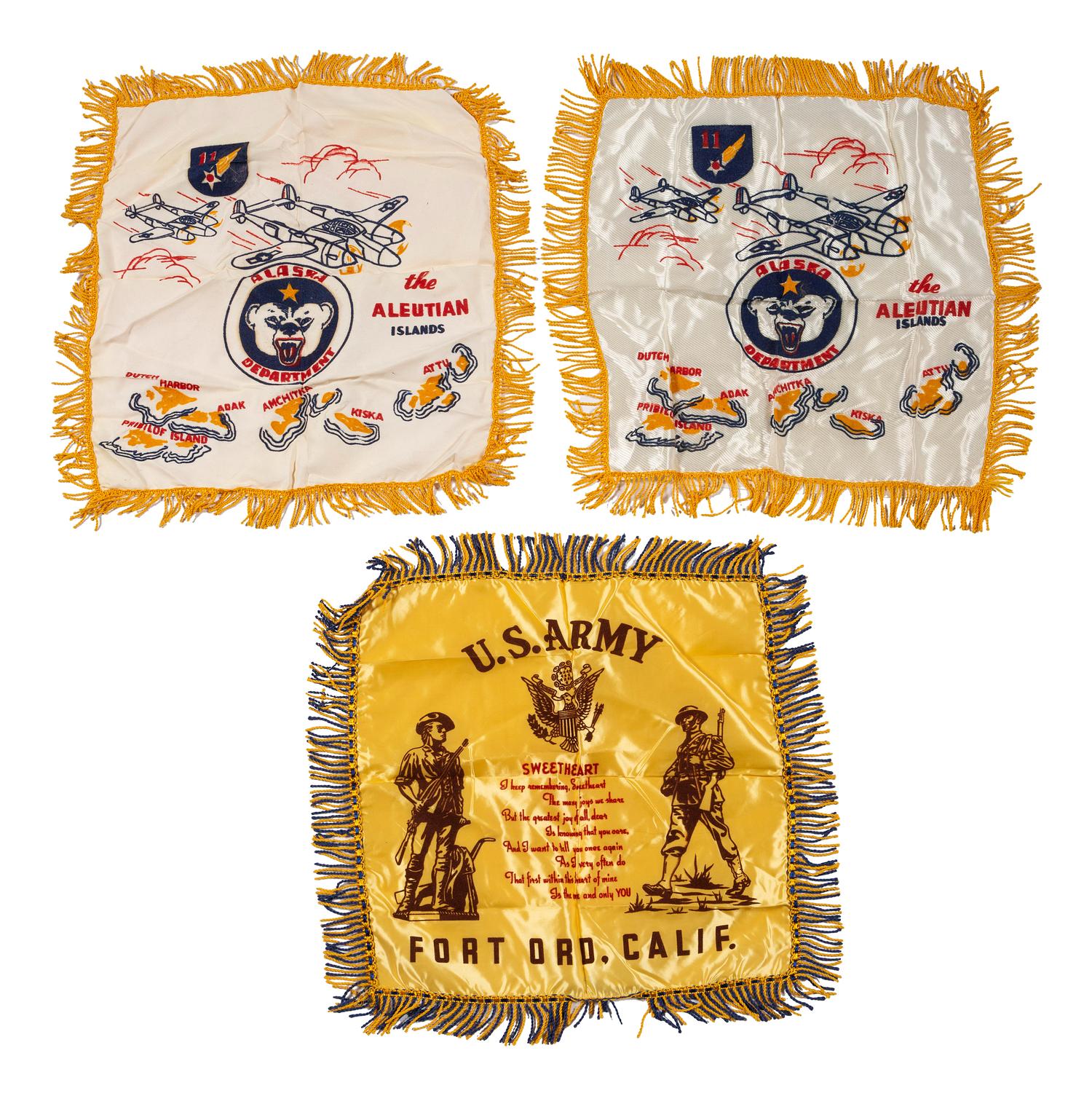 [WORLD WAR I & II - FLAGS & PATRIOTIC TEXTILES]. A group of patriotic textiles and accoutrements, including: