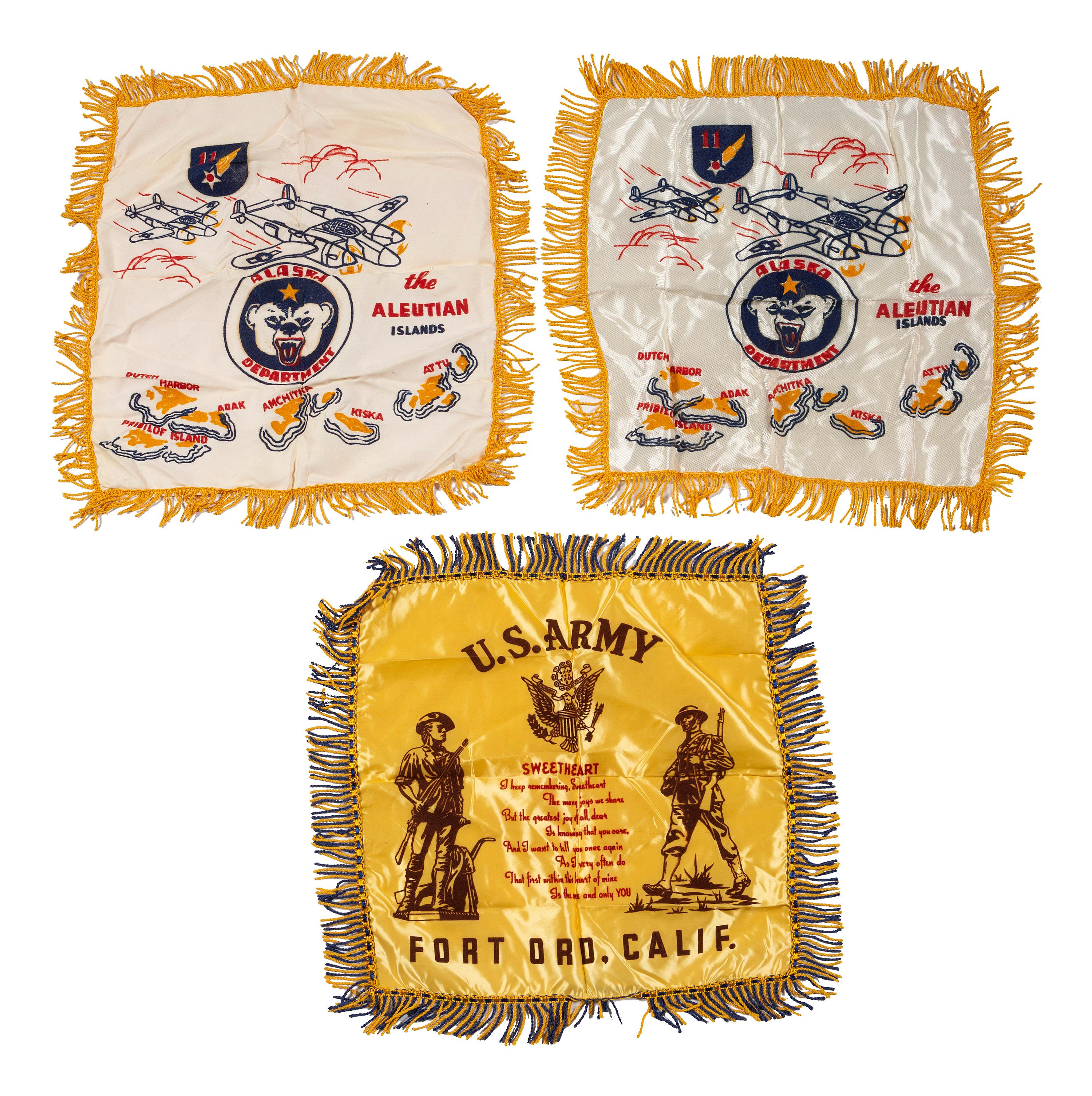 [WORLD WAR I & II - FLAGS & PATRIOTIC TEXTILES]. A group of patriotic textiles and accoutrements, including: