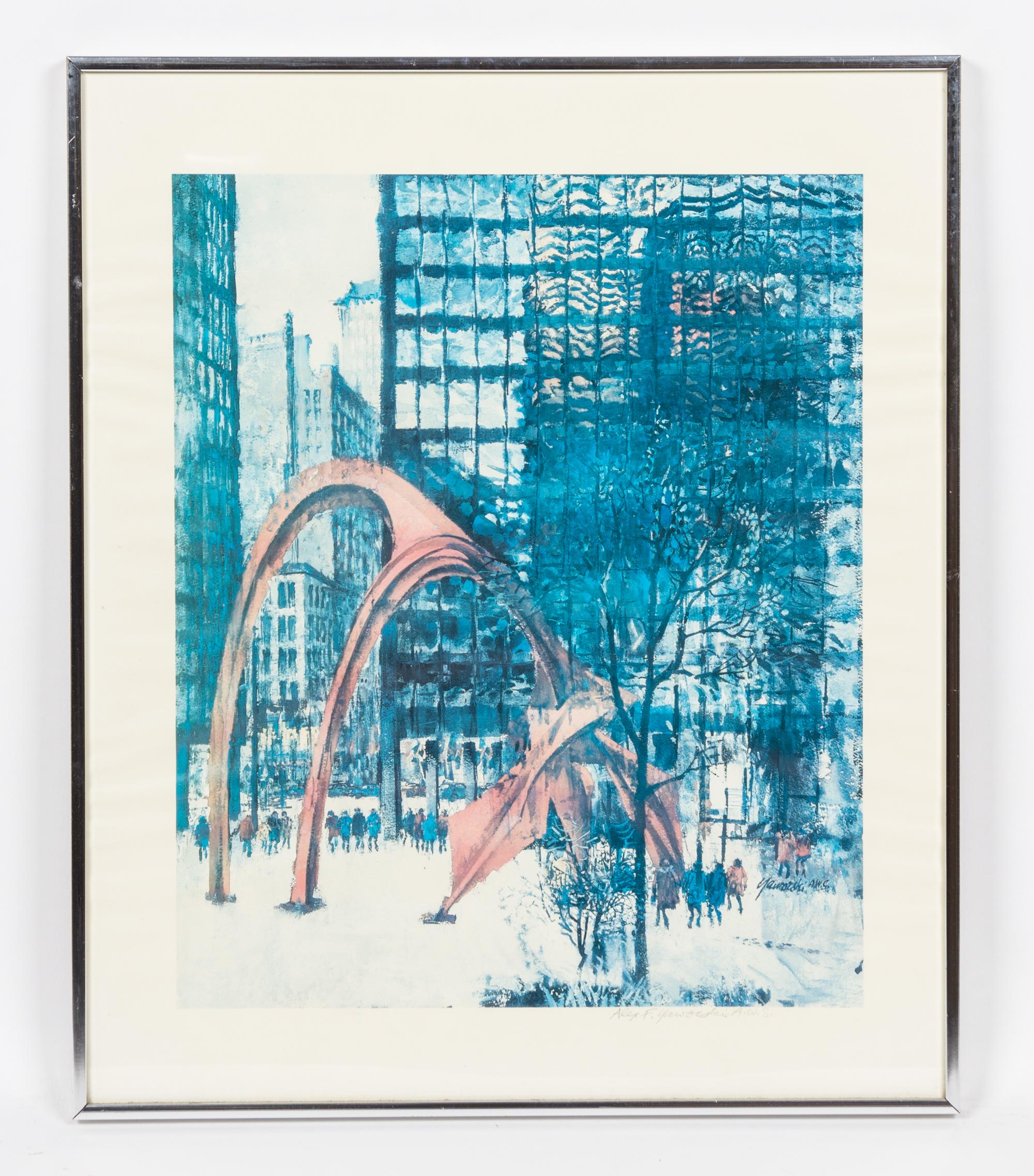 Alex Yaworski, (American, 1907-1997), Untitled (John Hancock Building) and Calder Flamingo (2 works)
