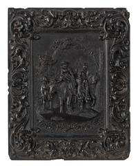[EARLY PHOTOGRAPHY]. 3 half plate figural Union cases, one containing tintype of a wedding couple.