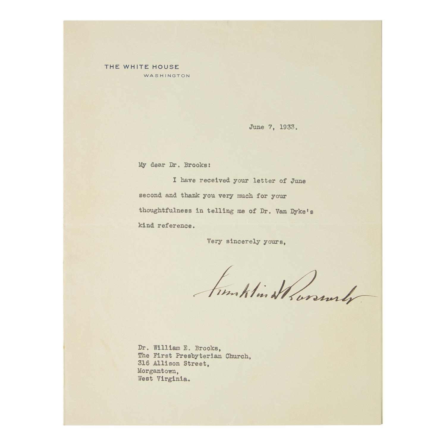 [Presidential] Roosevelt, Franklin D. Group of Three Typed Letters, signed