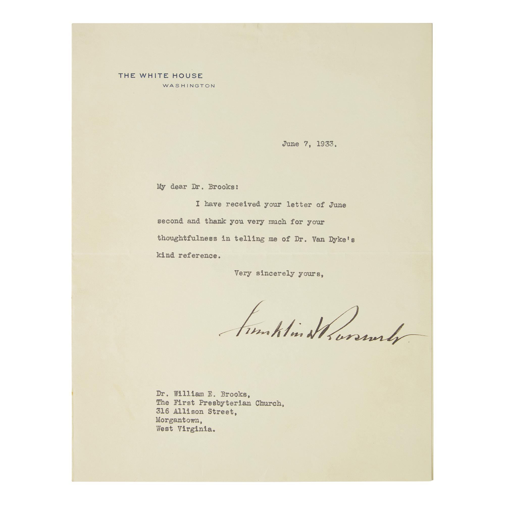 [Presidential] Roosevelt, Franklin D. Group of Three Typed Letters, signed