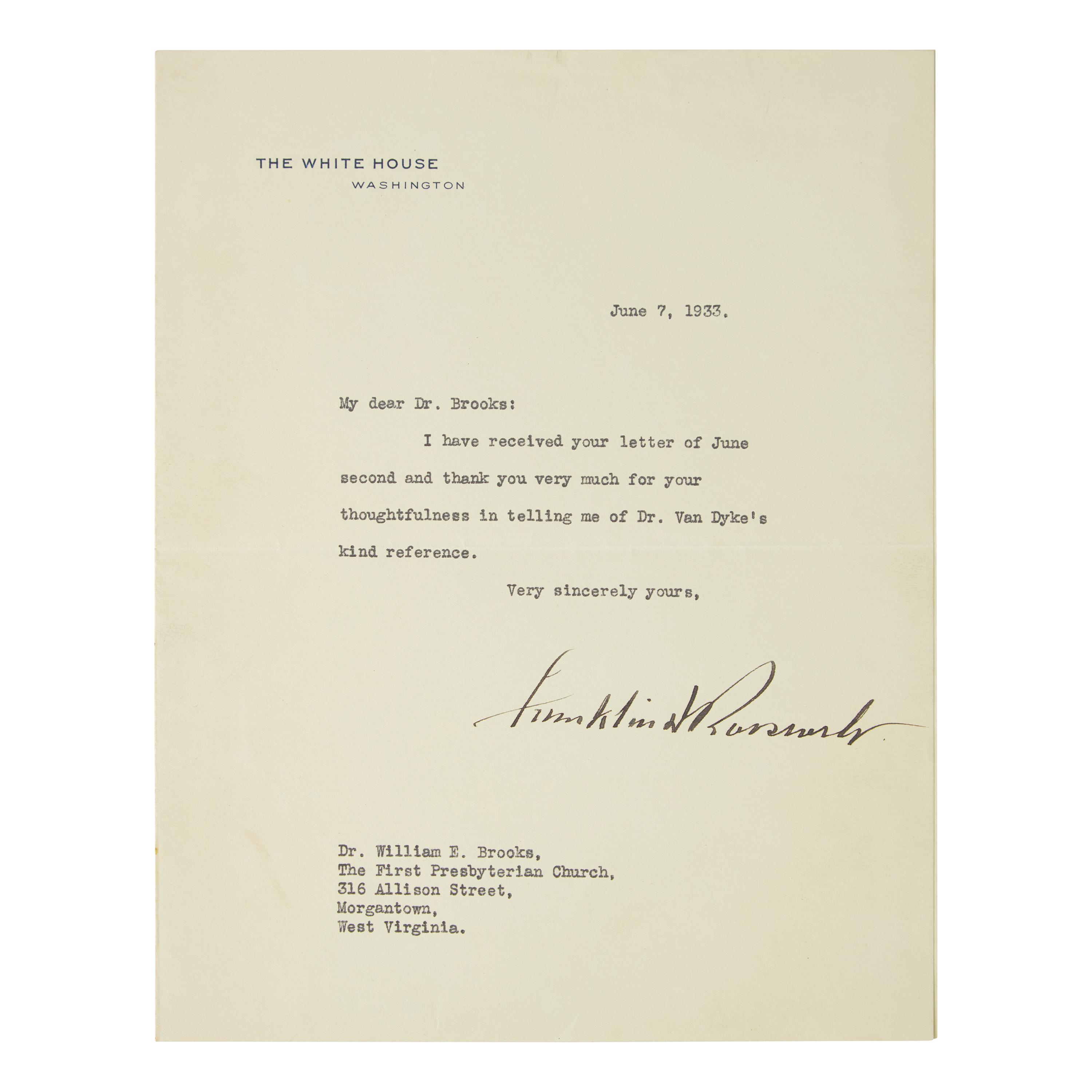 [Presidential] Roosevelt, Franklin D. Group of Three Typed Letters, signed