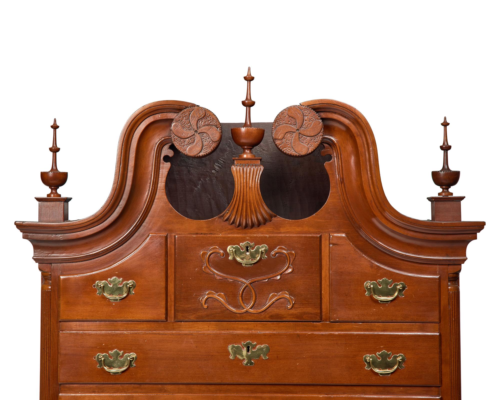 A Chippendale Cherrywood Bonnet-Top Chest-on-Chest